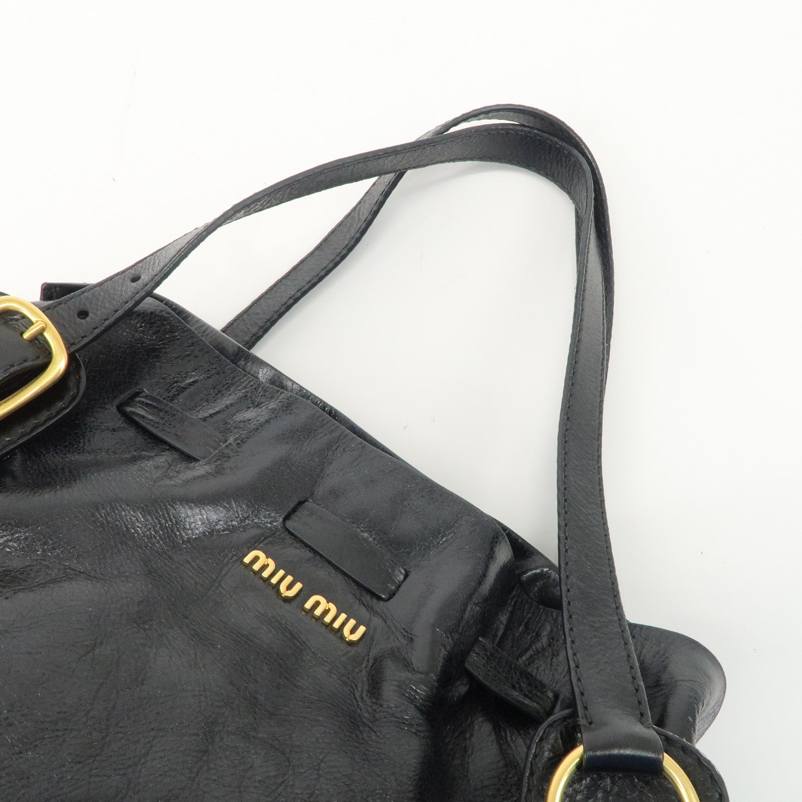 MIU MIU Logo Leather Tote Bag Shoulder Bag Black Used