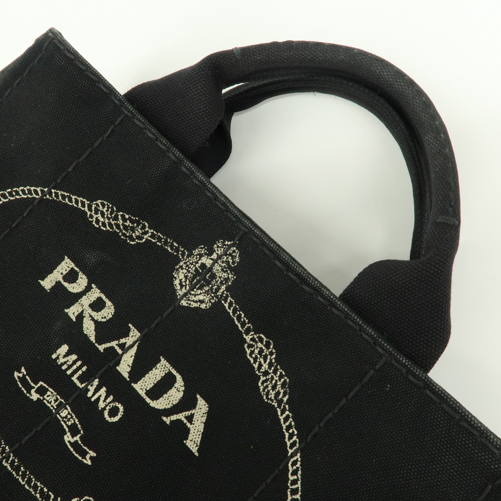 PRADA Logo Canvas Canapa Mini Tote Bag Hand Bag Black BN2439