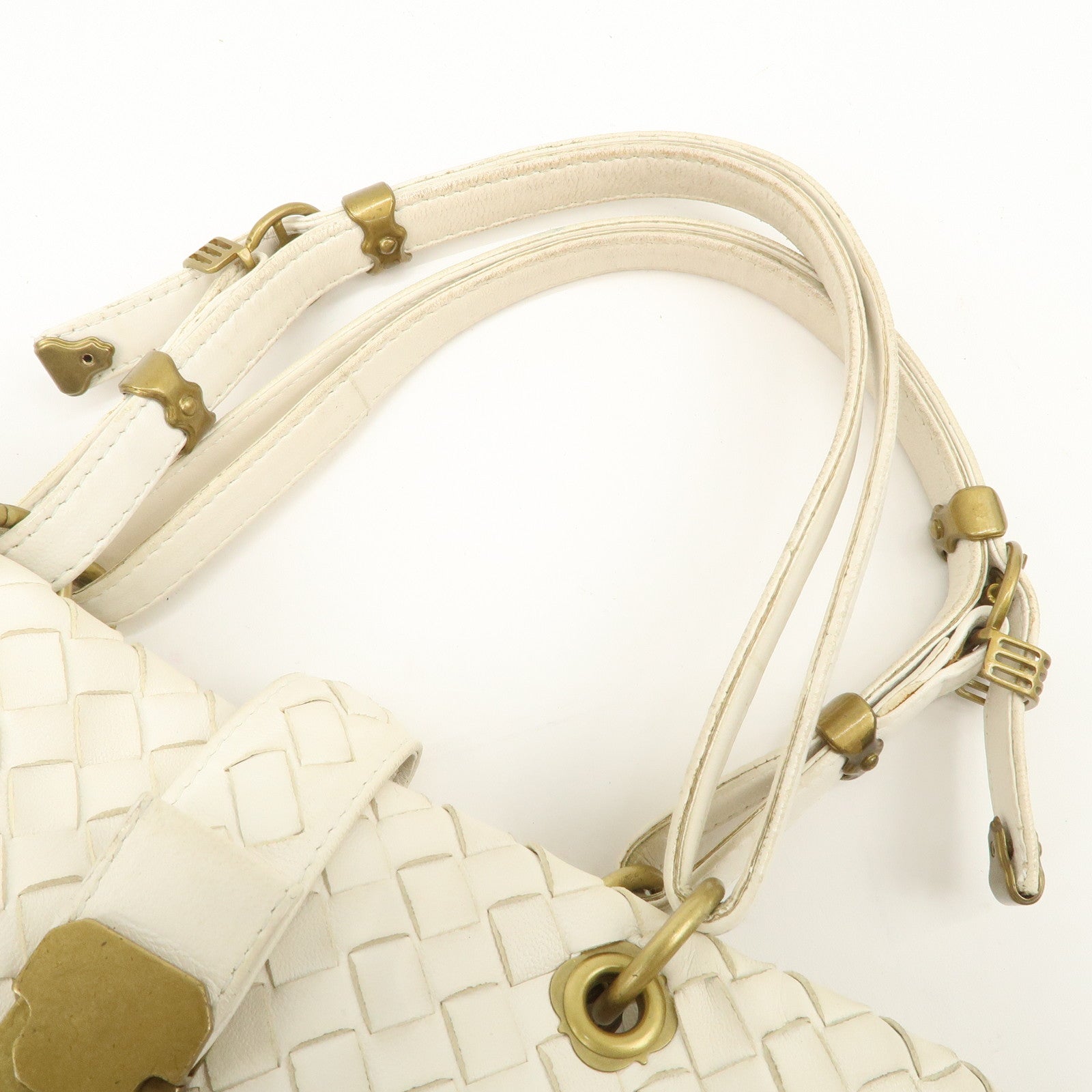 Bottega Veneta Intrecciato Leather Chain Shoulder Bag White