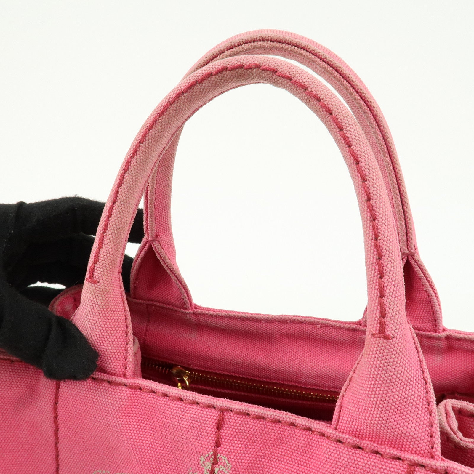 PRADA Logo Canapa Mini Canvas Tote Bag Hand Bag Pink BN2439