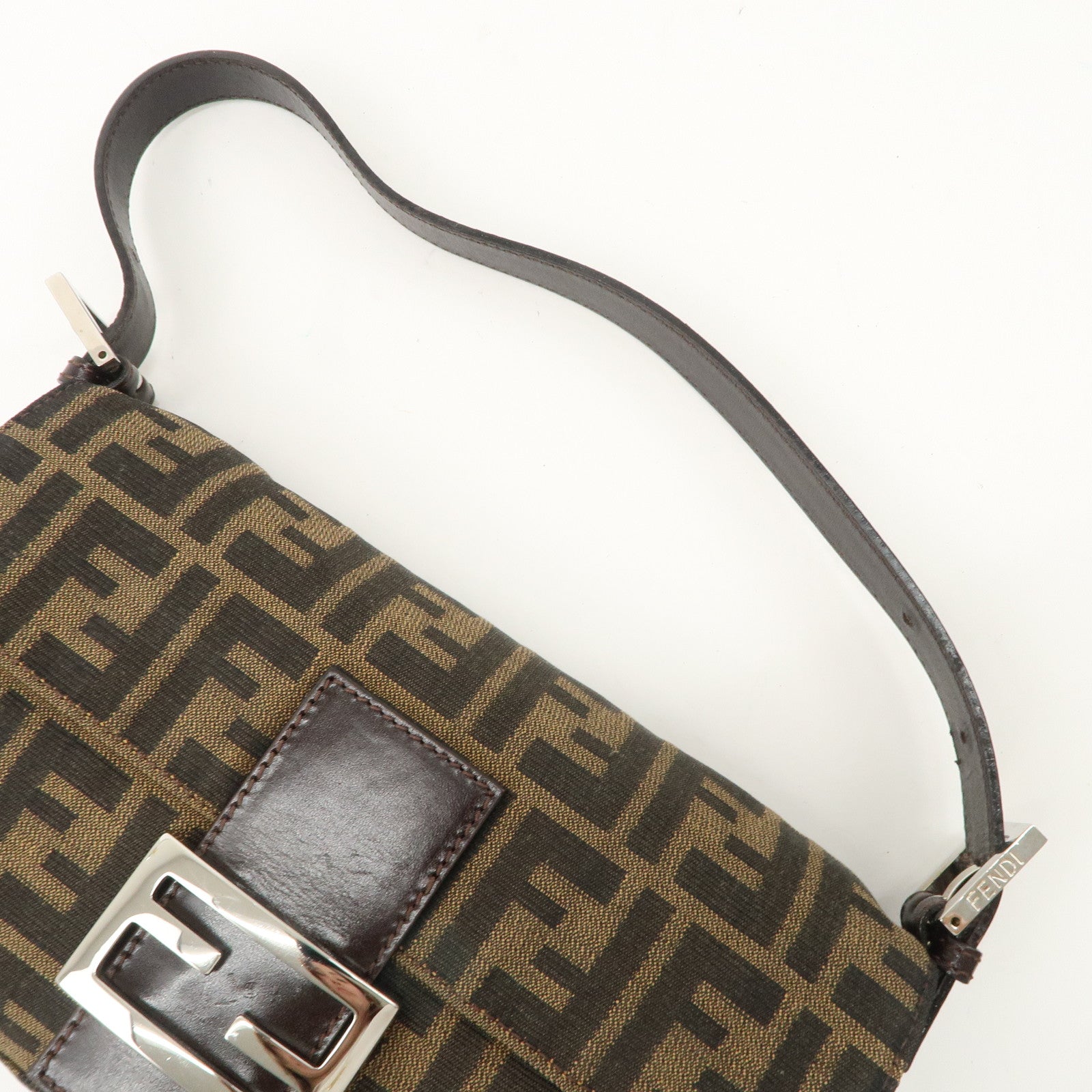 FENDI Mamma Baguette Canvas Shoulder Bag Hand Bag Brown 26424 Used