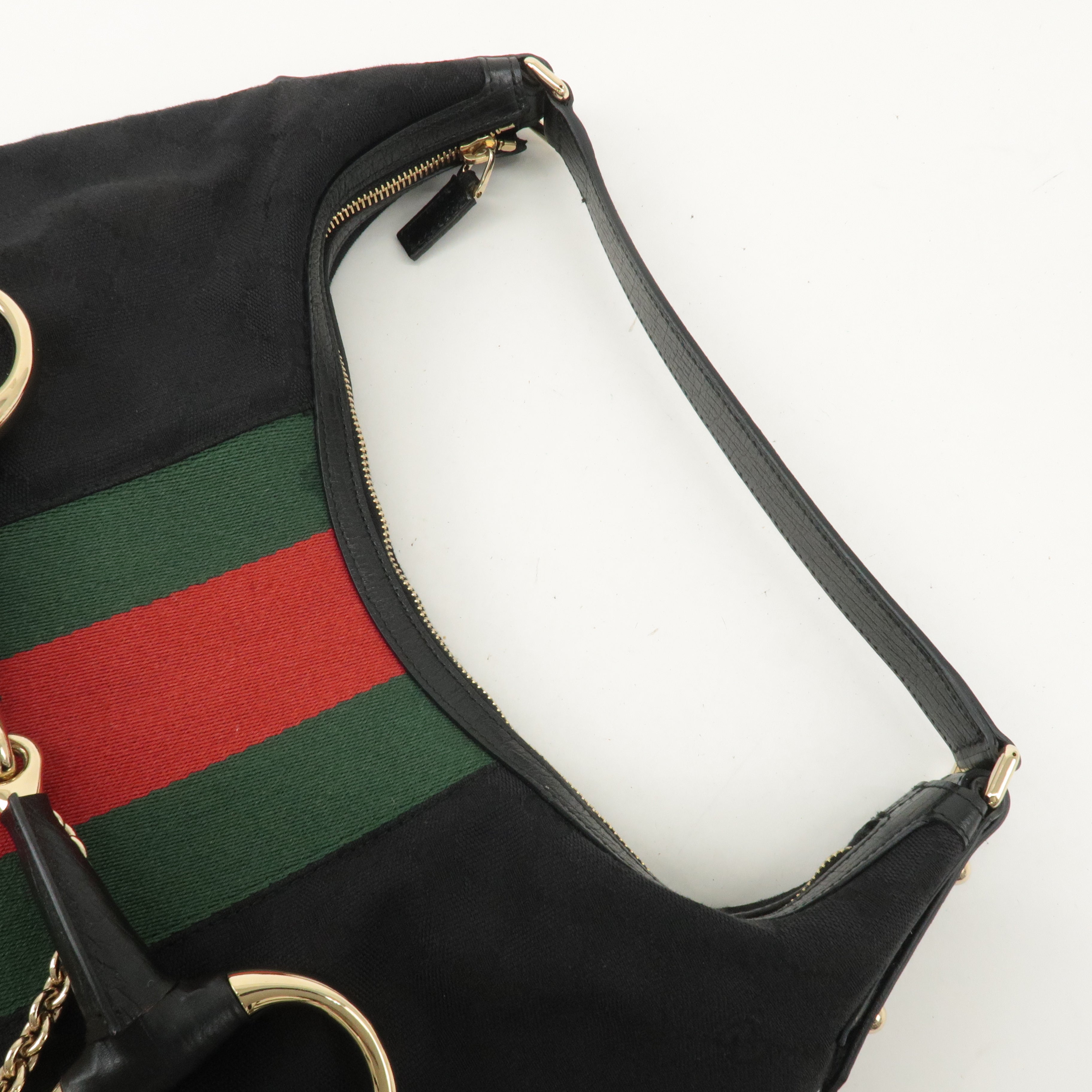 GUCCI Horsebit GG Canvas Leather Shoulder Bag Black 131026