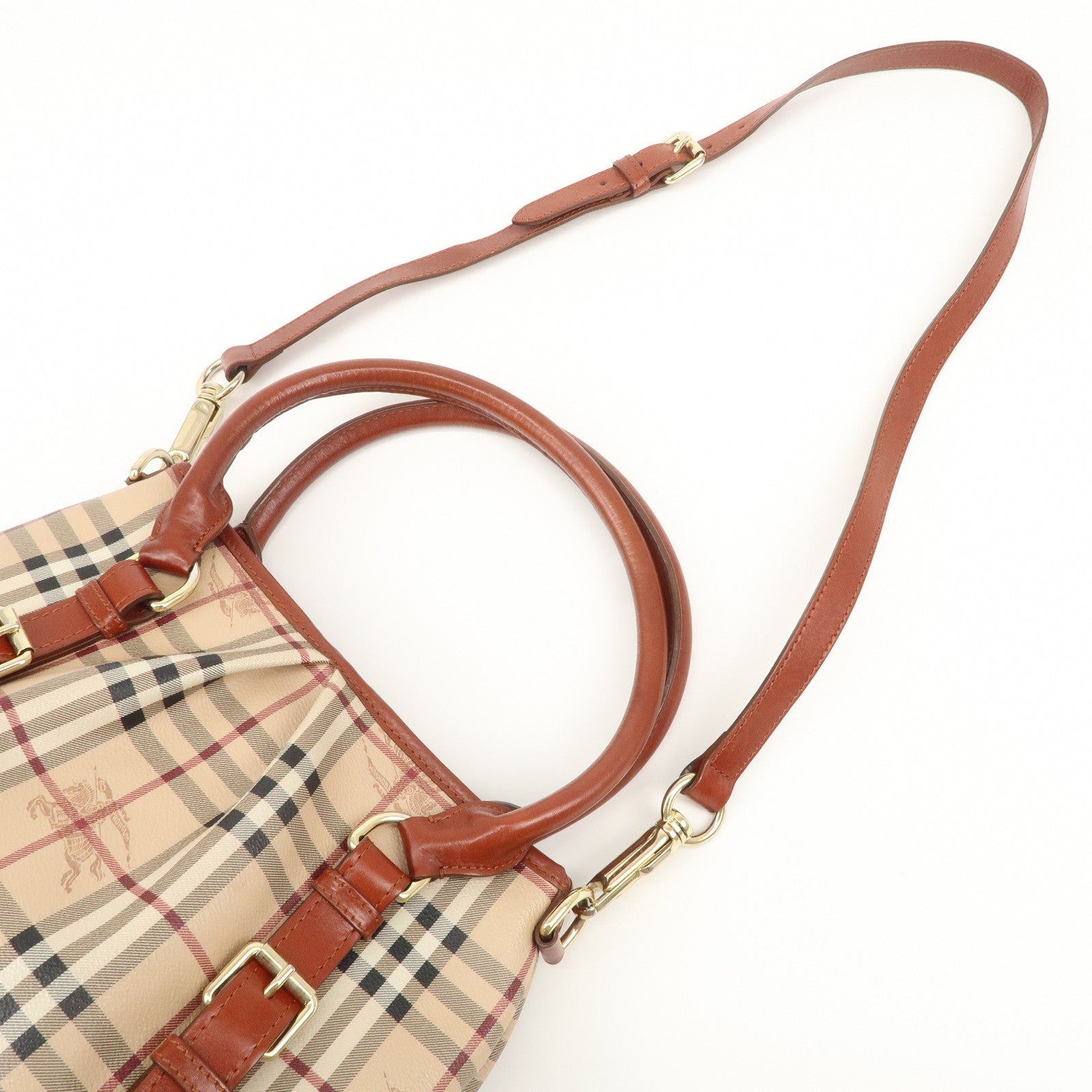 BURBERRY PVC Leather Nova Plaid 2Way Bag Shoulder Bag Beige Brown