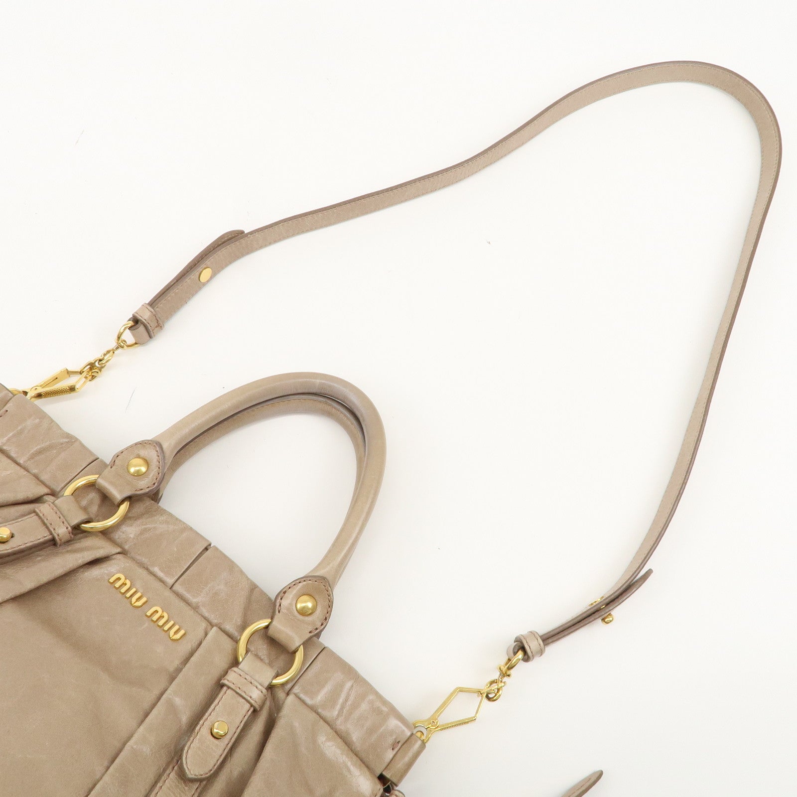 MIU MIU Leather 2Way Shoulder Bag Hand Bag Beige RT0383 Used