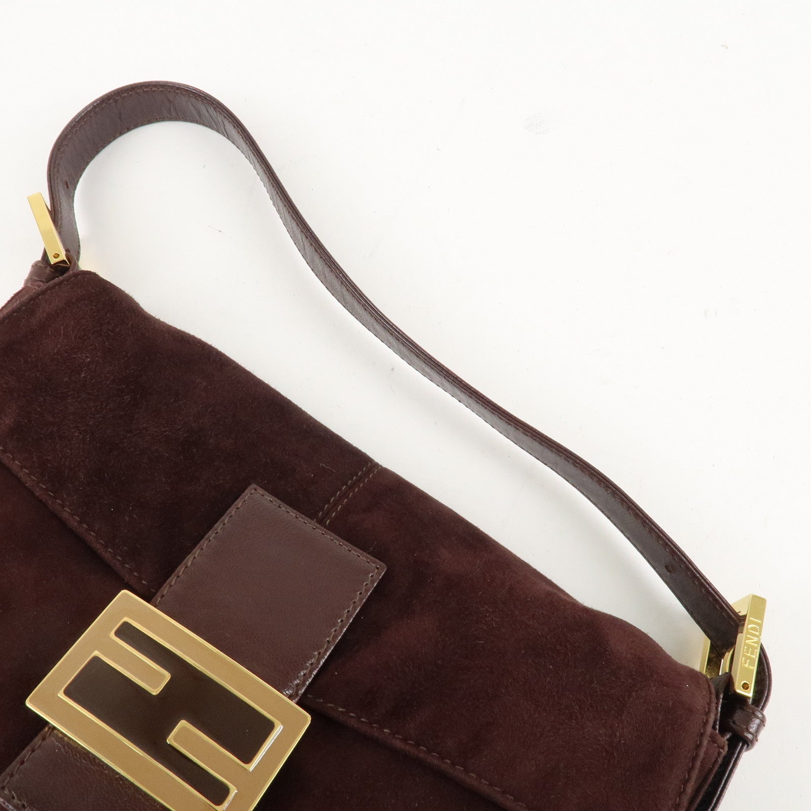 FENDI Suede Leather Shoulder Bag Dark Brown 26424