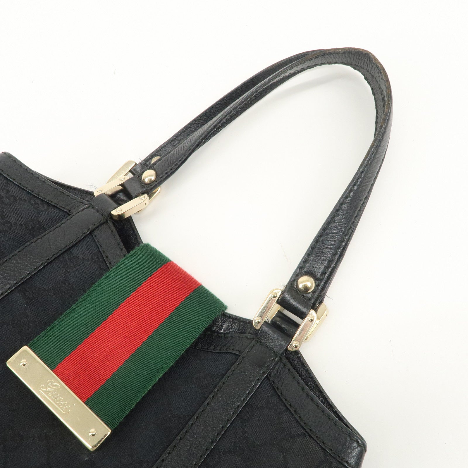 GUCCI Sherry GG Canvas Leather Tote Bag Shoulder Bag Black 233609