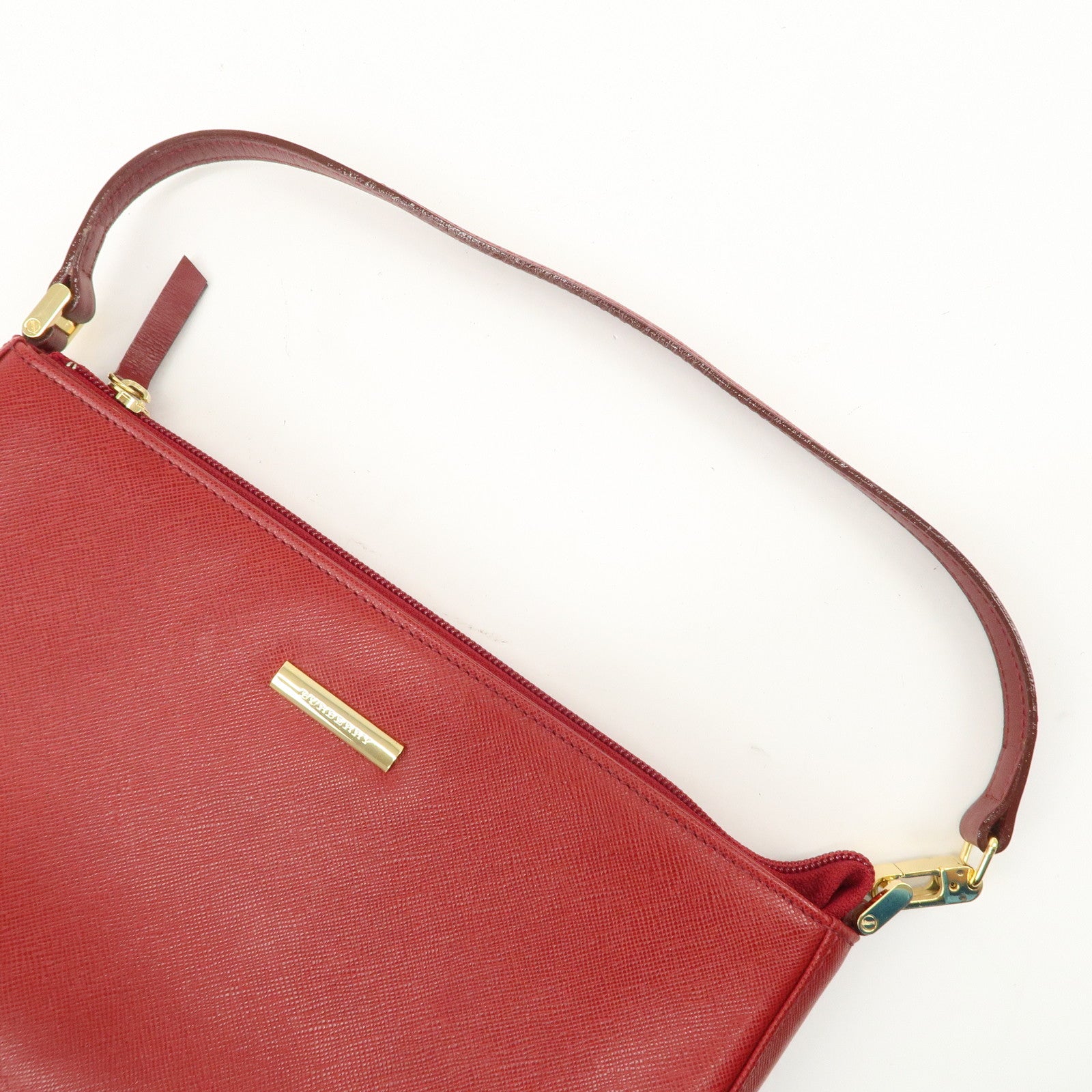 BURBERRY Logo Leather Shoulder Bag Hand Bag Red Gold HDW