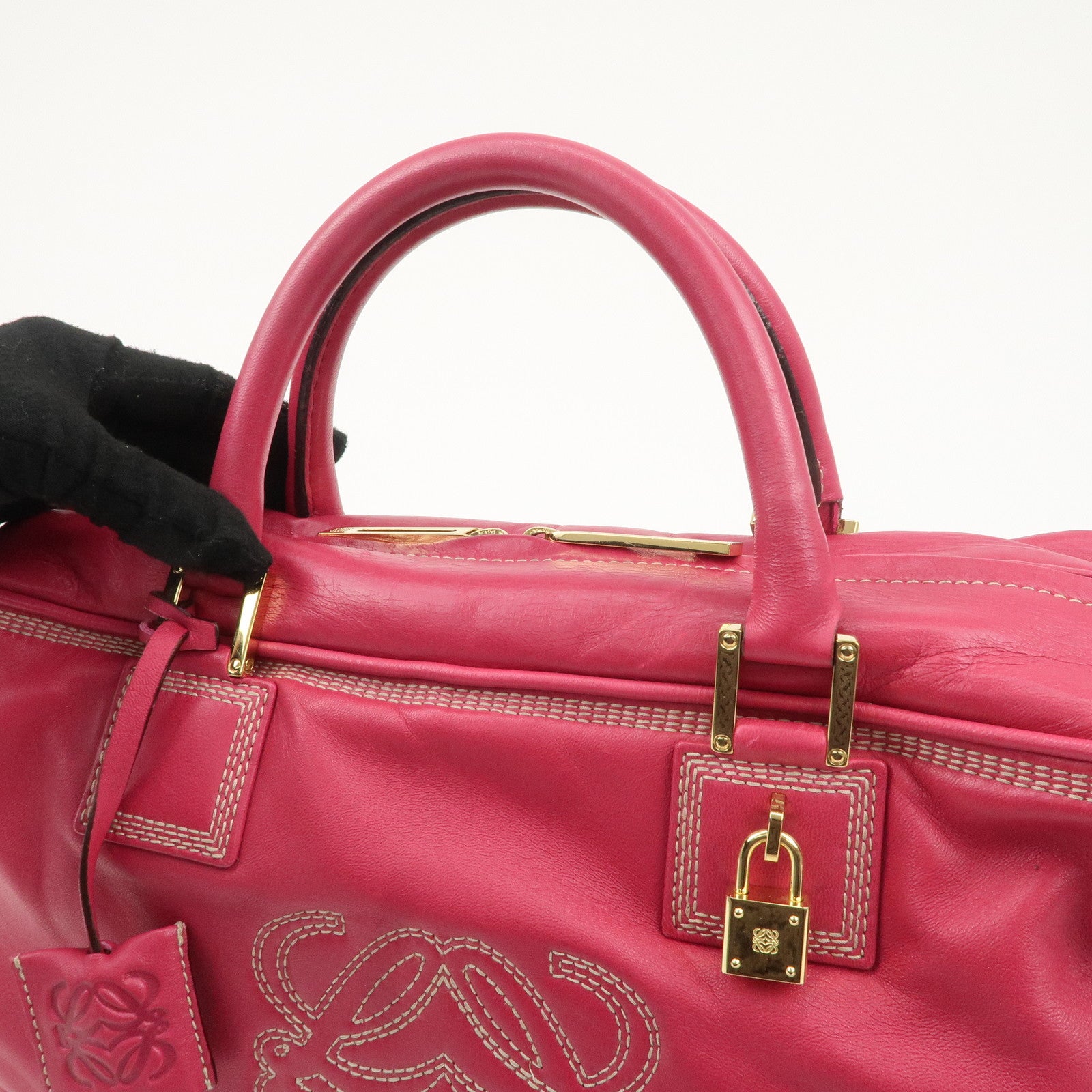 LOEWE Anaglam Amazone 35 Leather Hand Bag Boston Bag Pink Used