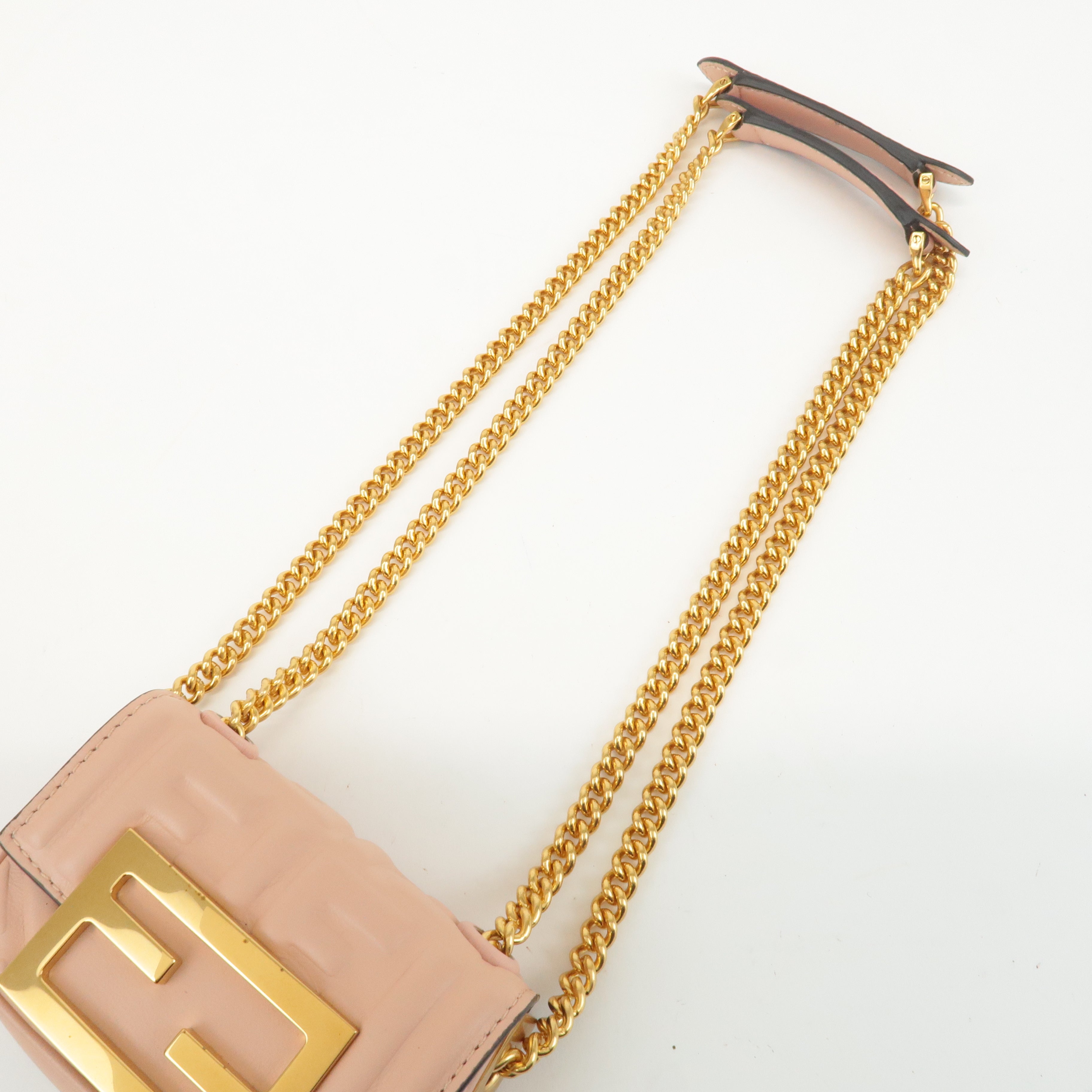 FENDI Leather Nano Baguette Chain Shoulder Bag Baby Pink 7AS143