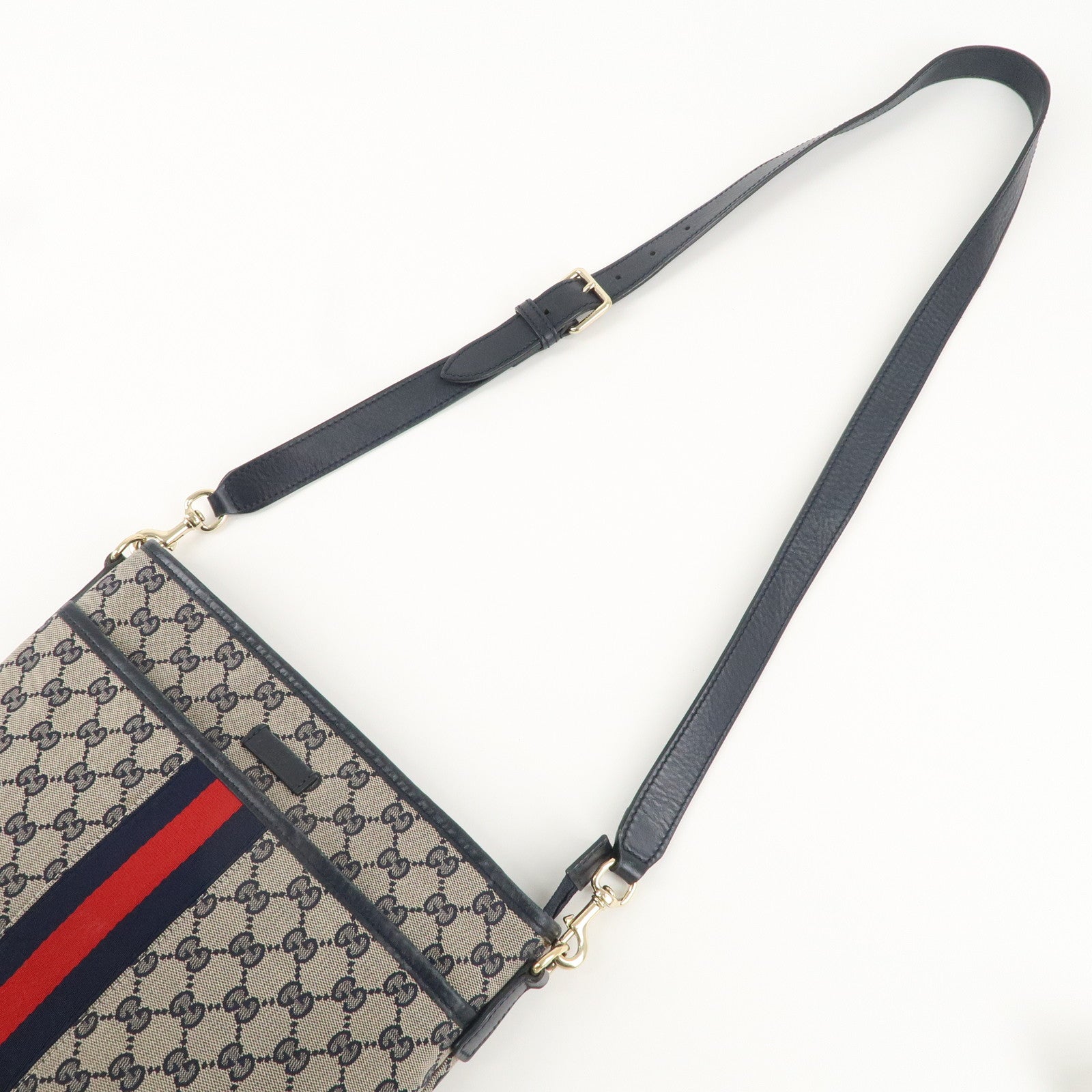 GUCCI Sherry GG Canvas Leather Shoulder Bag Navy Beige 388926