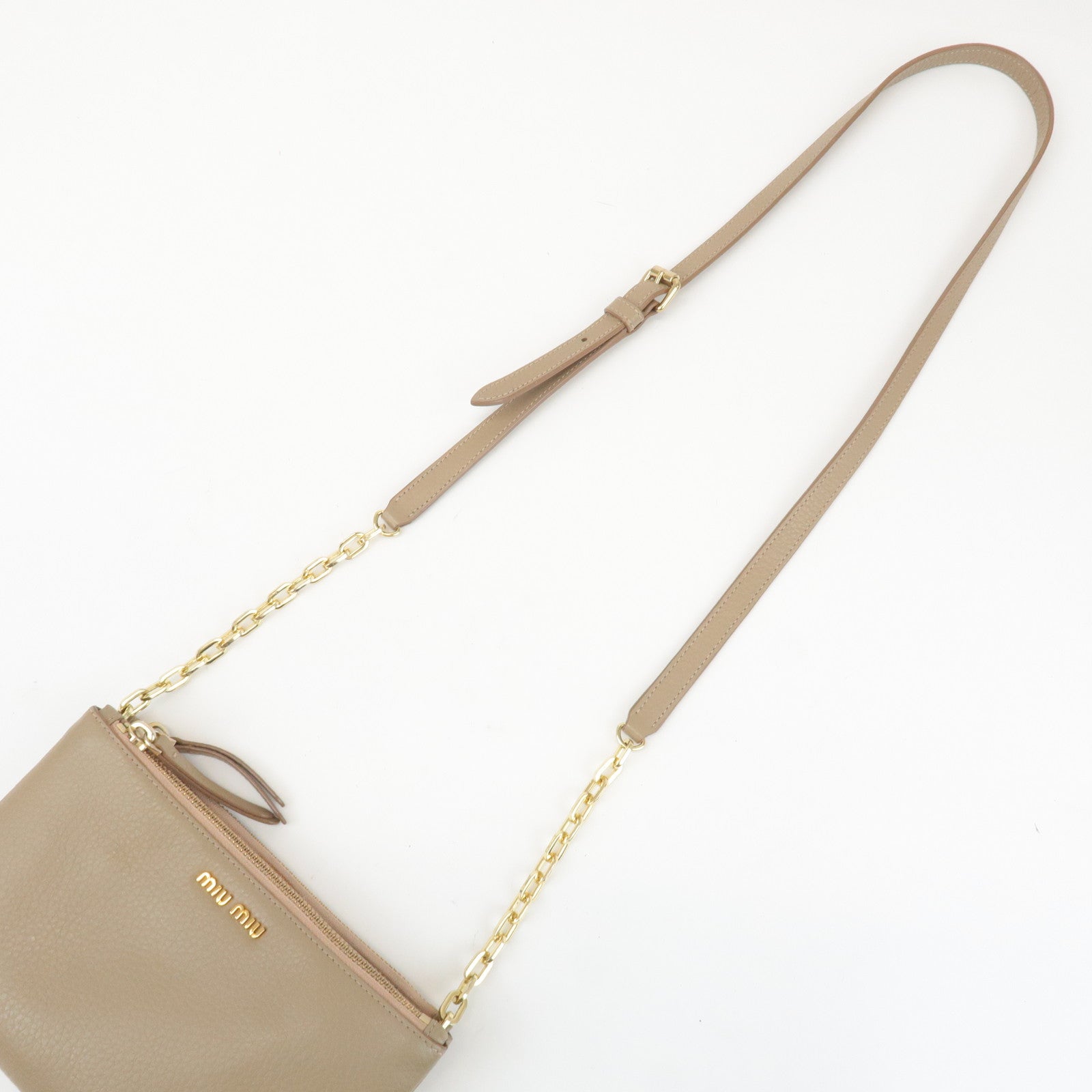 MIU MIU Leather Shoulder Bag Crossbody Bag Beige Used