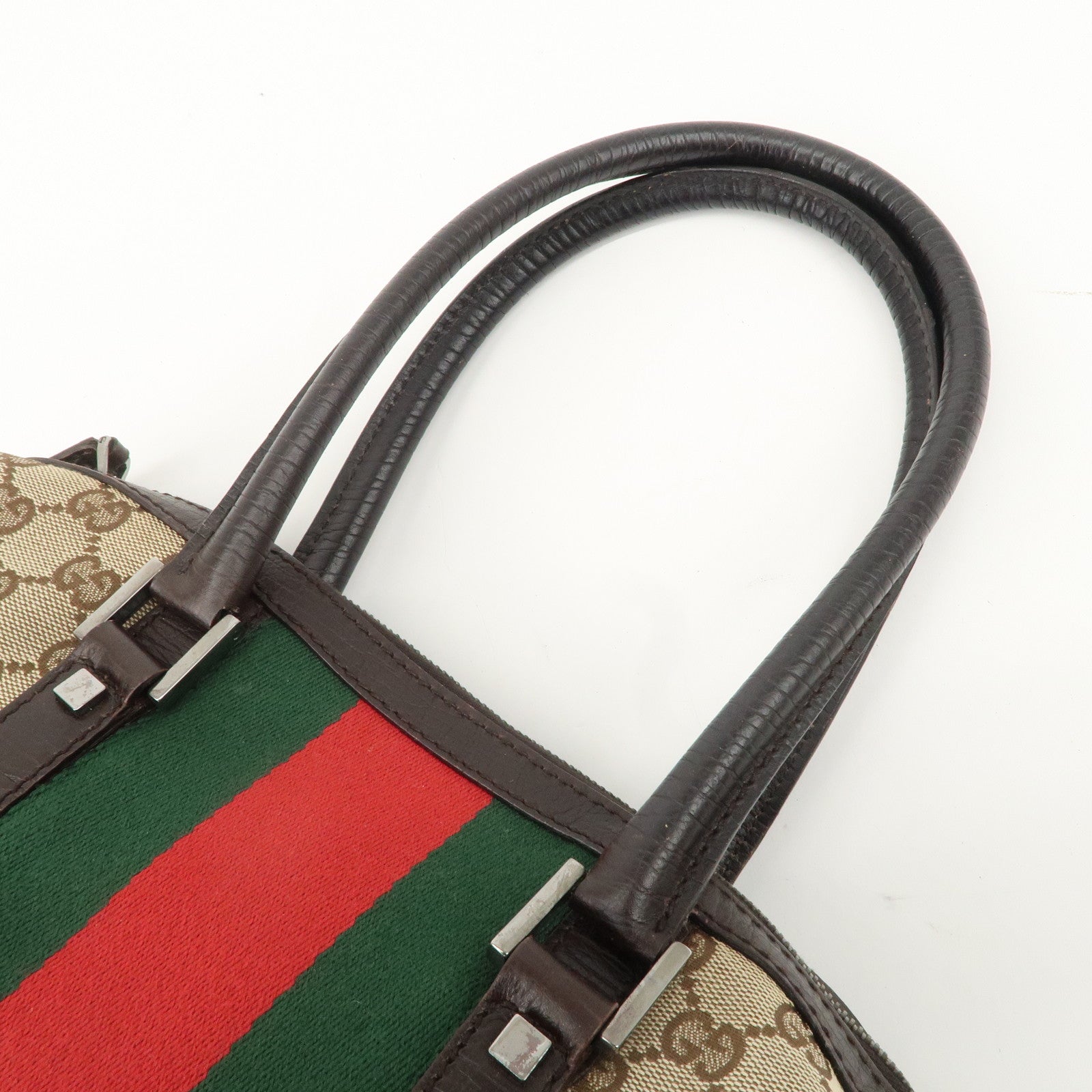 GUCCI GG Canvas Leather Mini Boston Bag Beige Brown 30458 Used