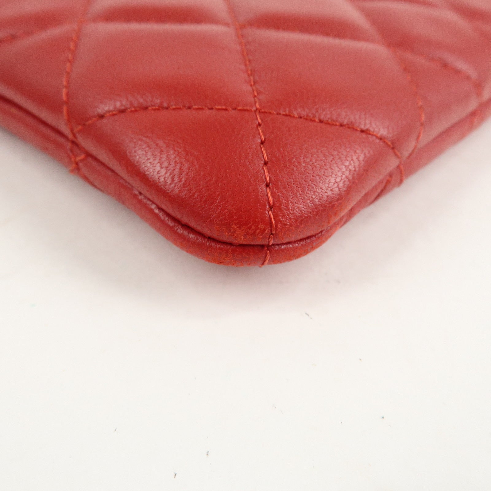 CHANEL Matelasse COCO Mark Lamb Skin Clutch Bag Red Used