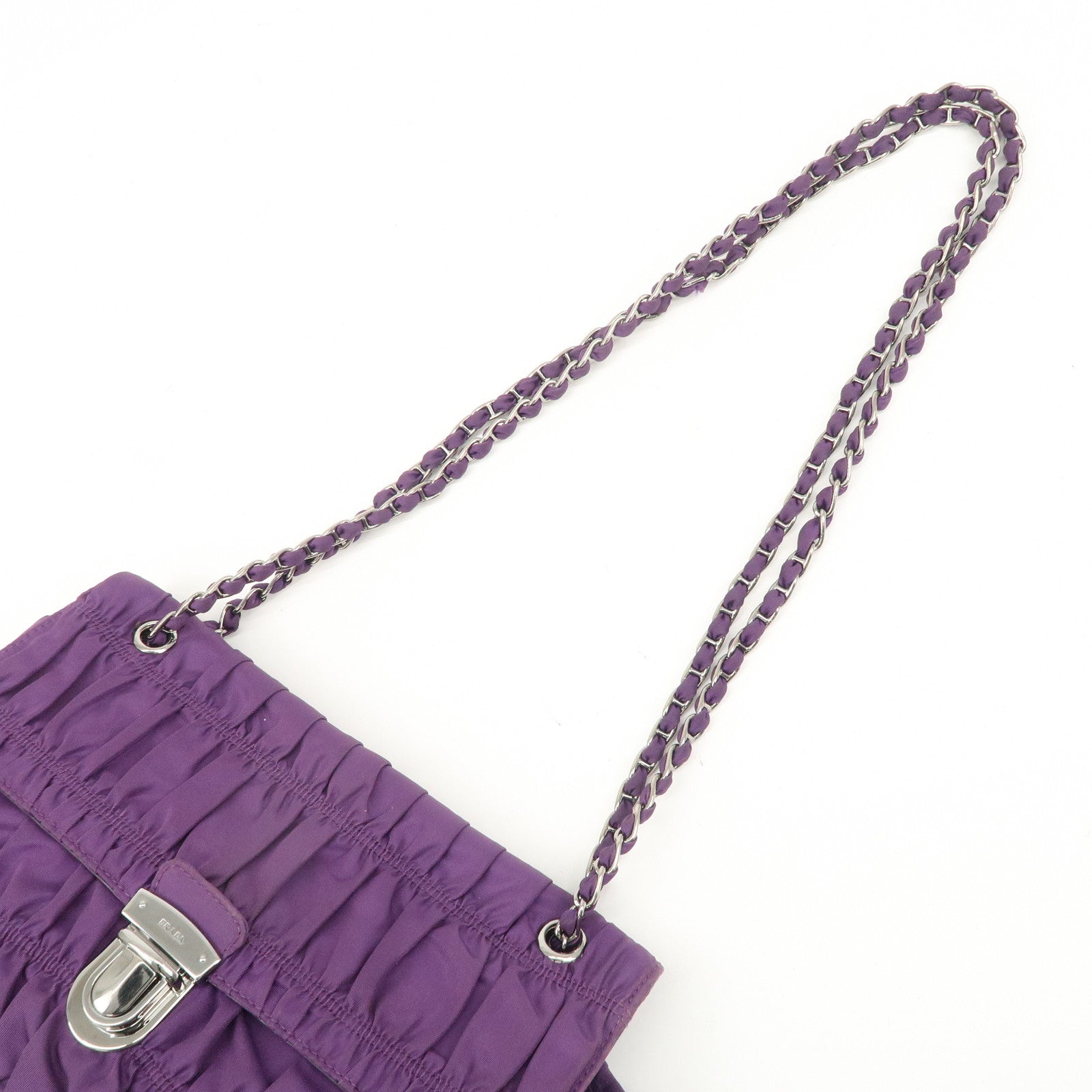 PRADA Nylon Leather Gathered Shoulder Bag Purple BR4609