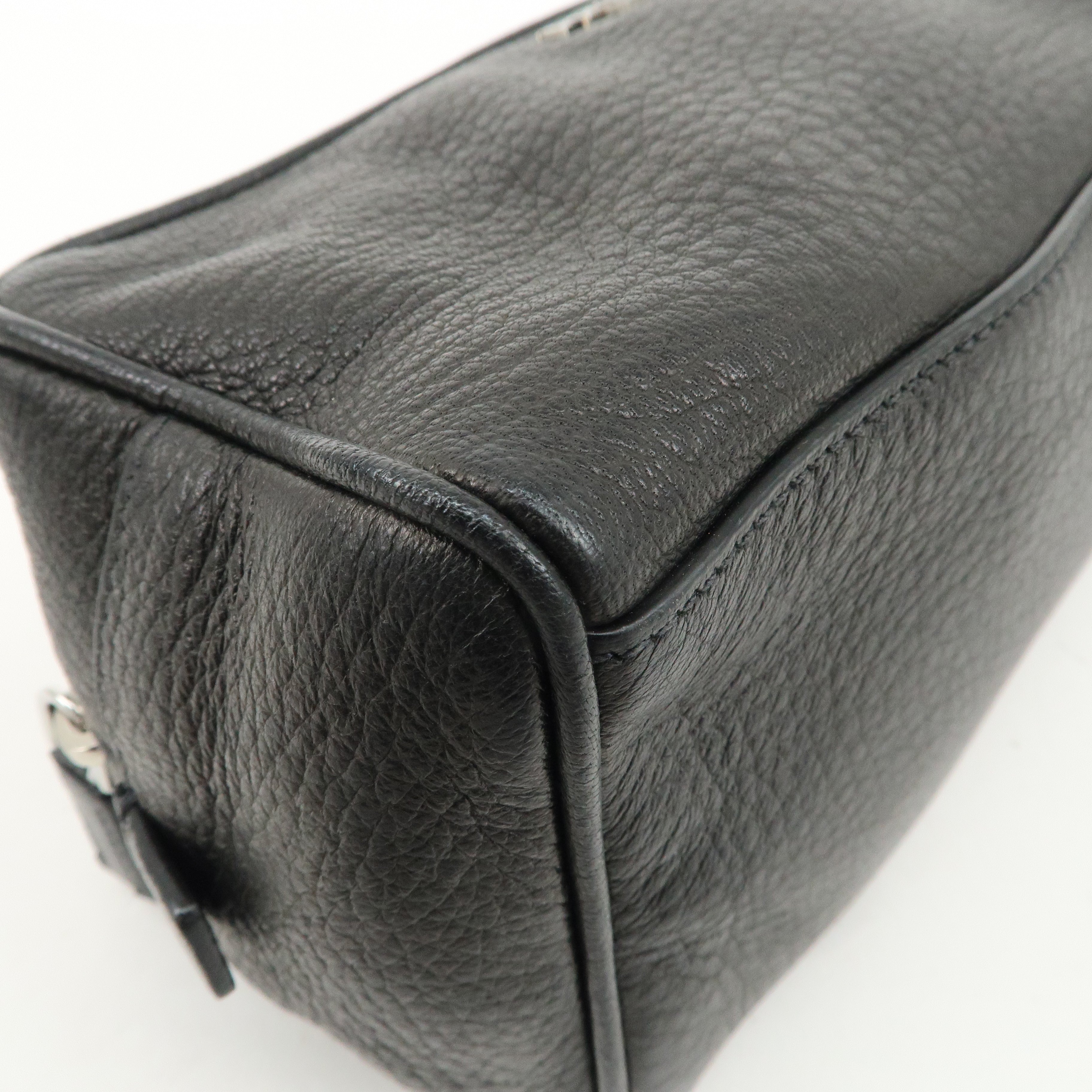 PRADA Logo Leather Pouch Cosmetic Pouch Black Silver HDW