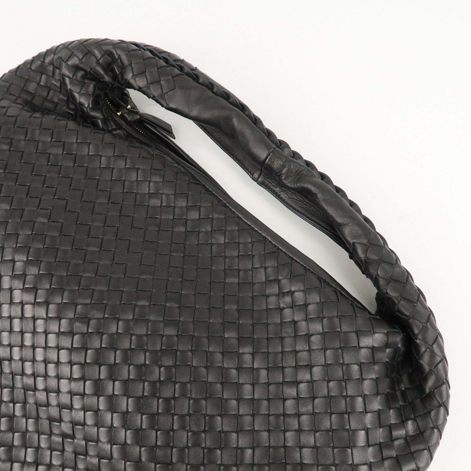 BOTTEGA VENETA Hobo Intrecciato Leather Shoulder Bag Black 115654