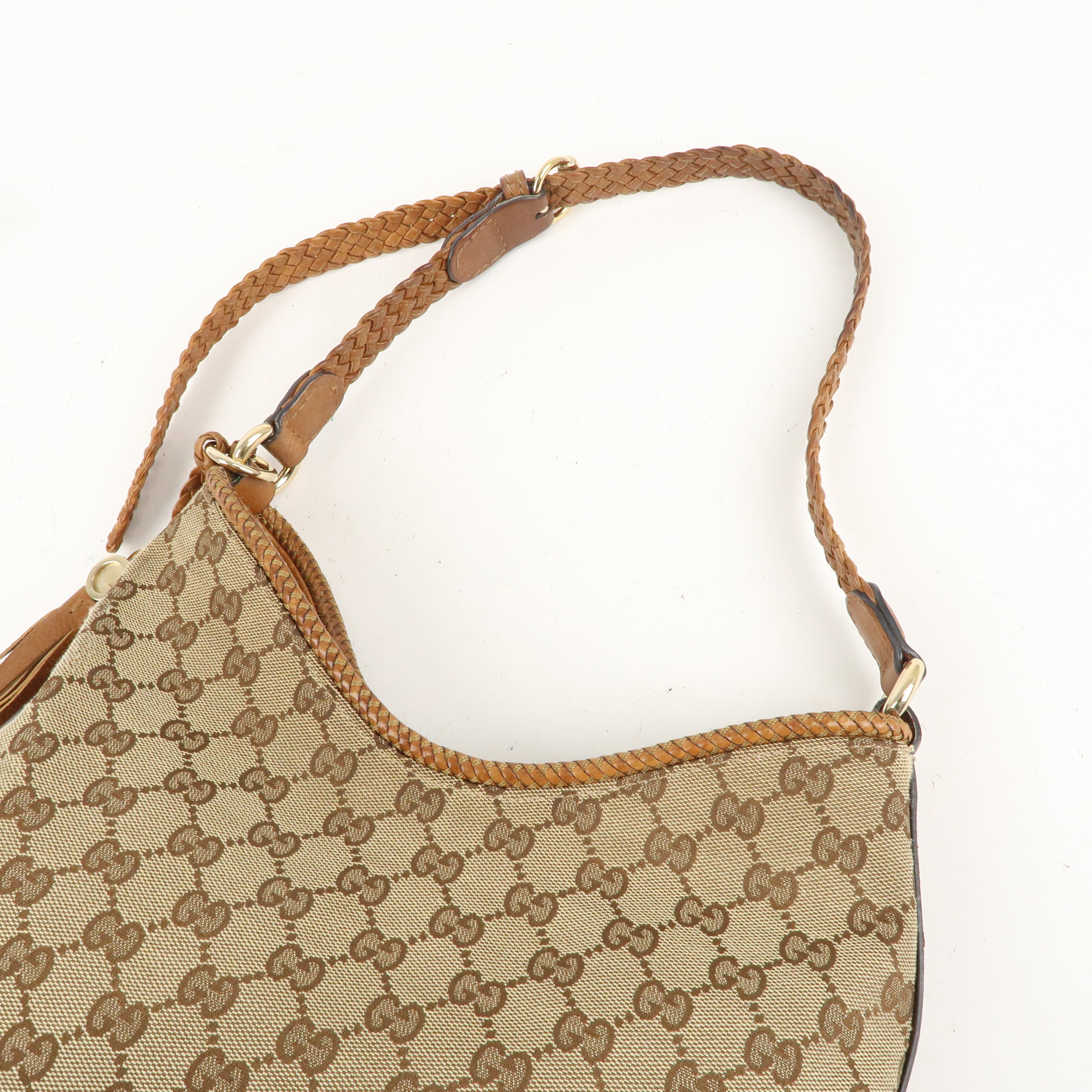 GUCCI Marrakech GG Canvas Leather Shoulder Bag Beige 257026