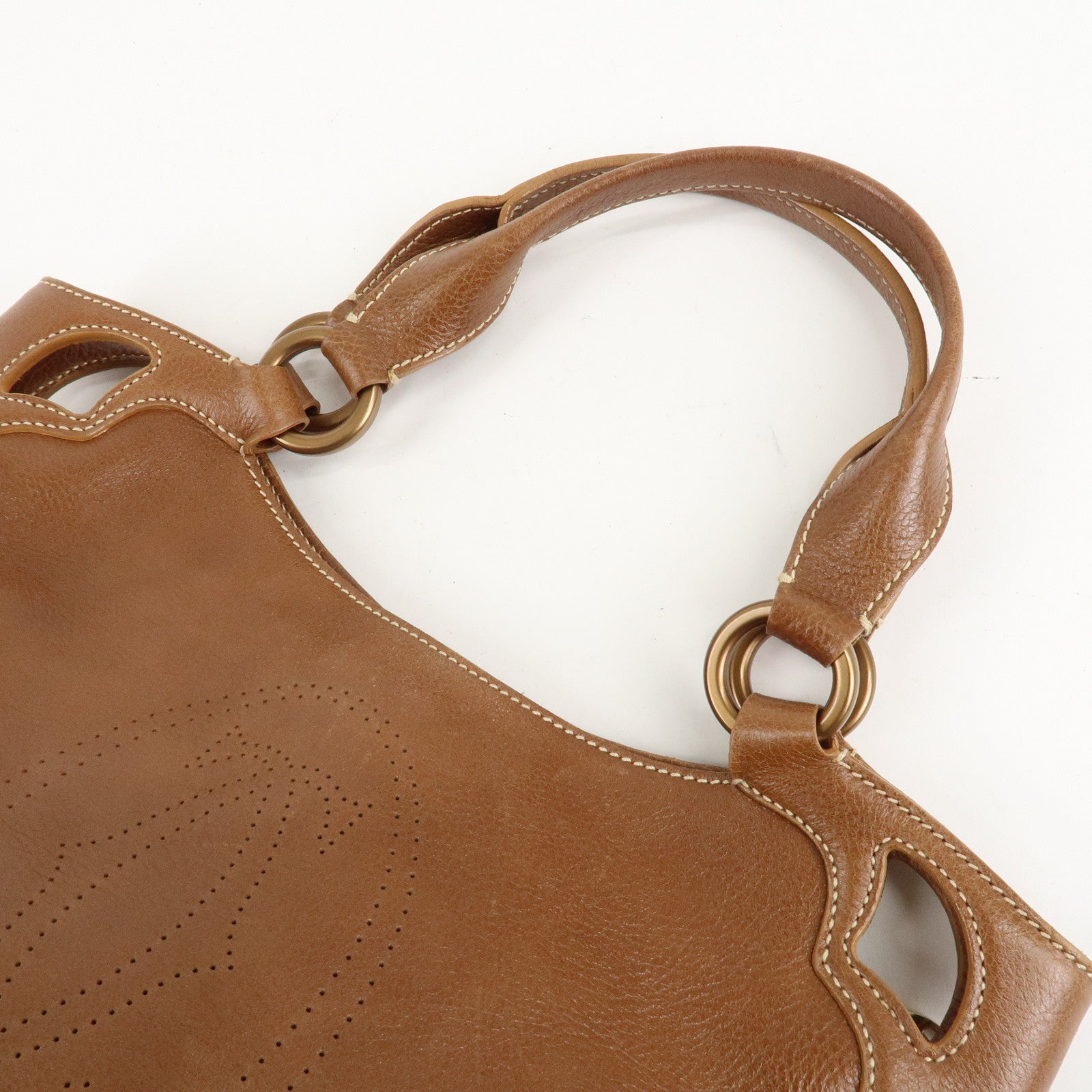 Cartier Marcello Du Cartier Leather Tote Bag Hand Bag Brown