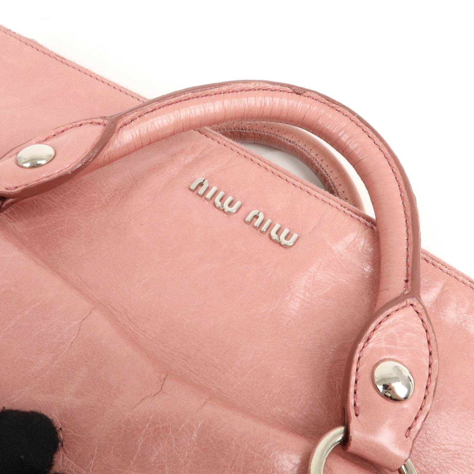 MIU MIU Leather Ribbon 2Way Shoulder Bag Hand Bag Pink RT0365 Used