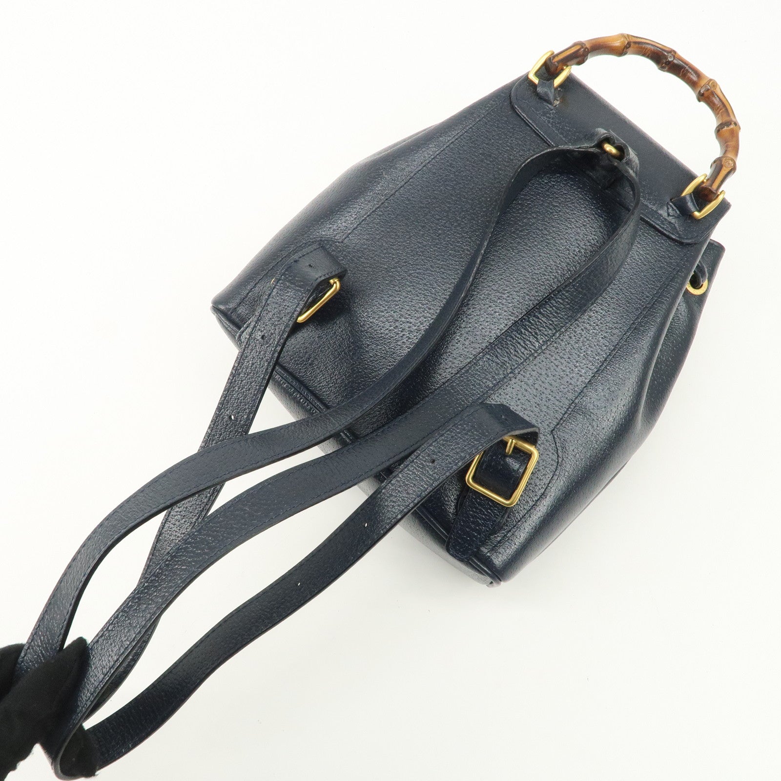 GUCCI Bamboo Leather Back Pack Ruck Sack Navy 03.2265.0030 Used