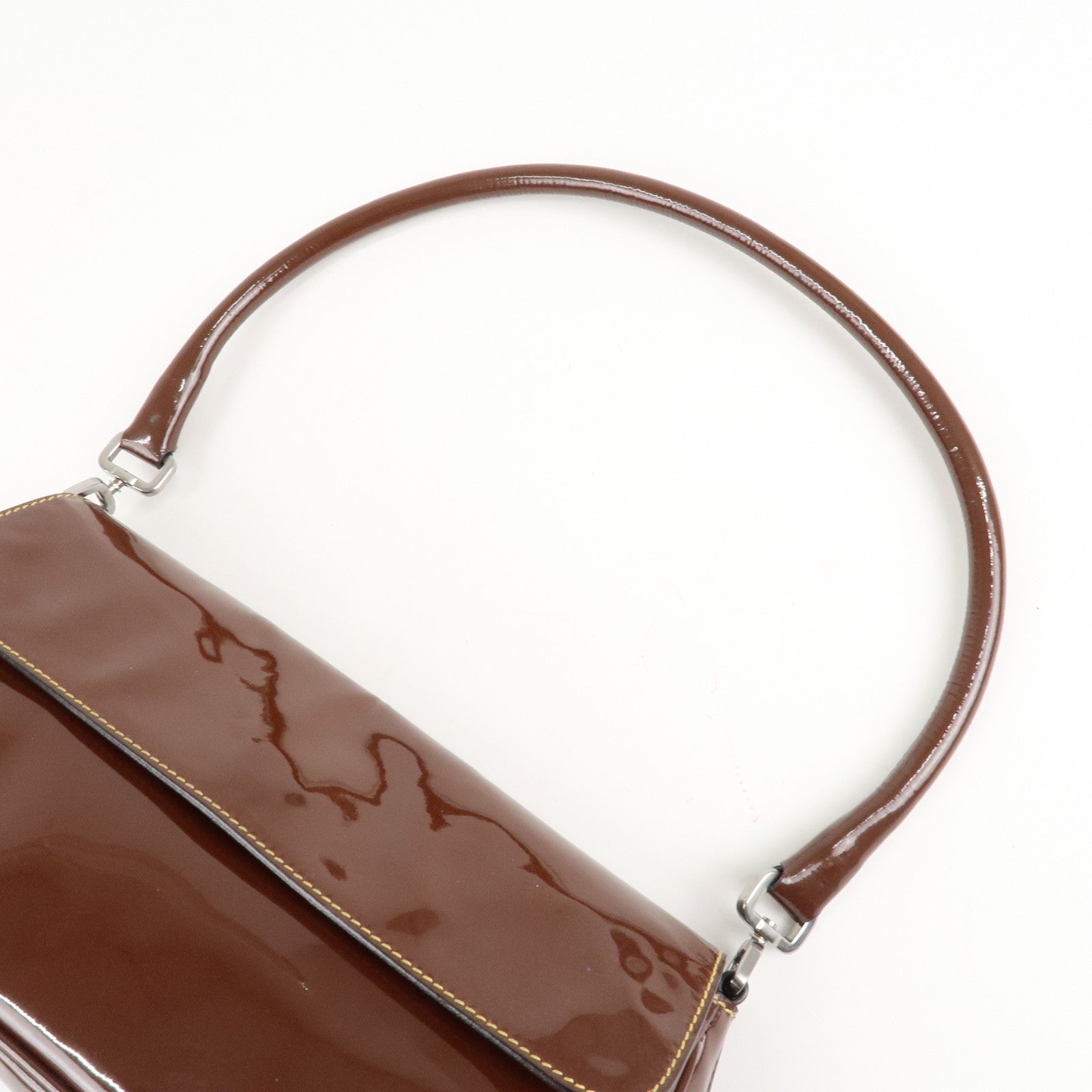 PRADA Patent Leather Shoulder Bag Brown