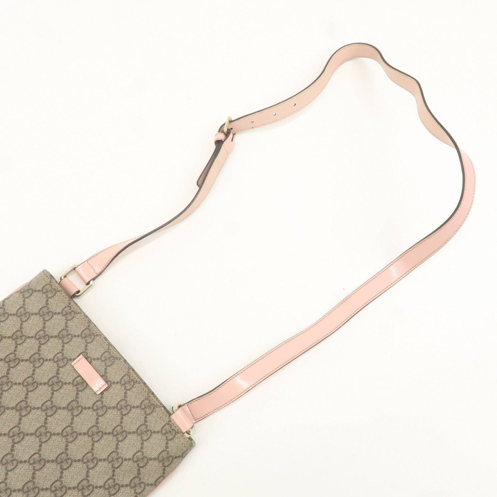 GUCCI GG Supreme Leather Shoulder Bag Beige Pink 201538