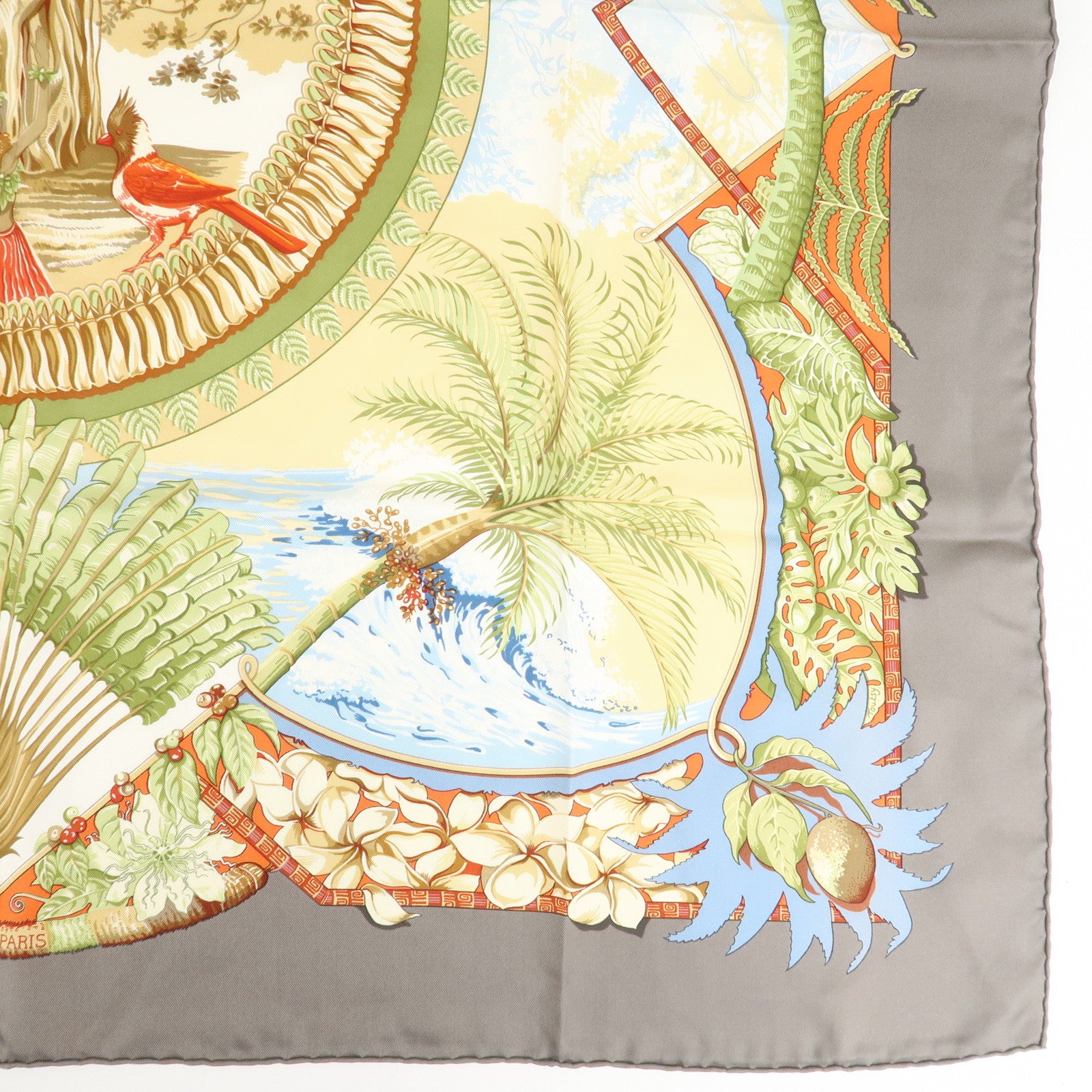 HERMES Silk 100% Carre 90 ALOHA Beige White Gray