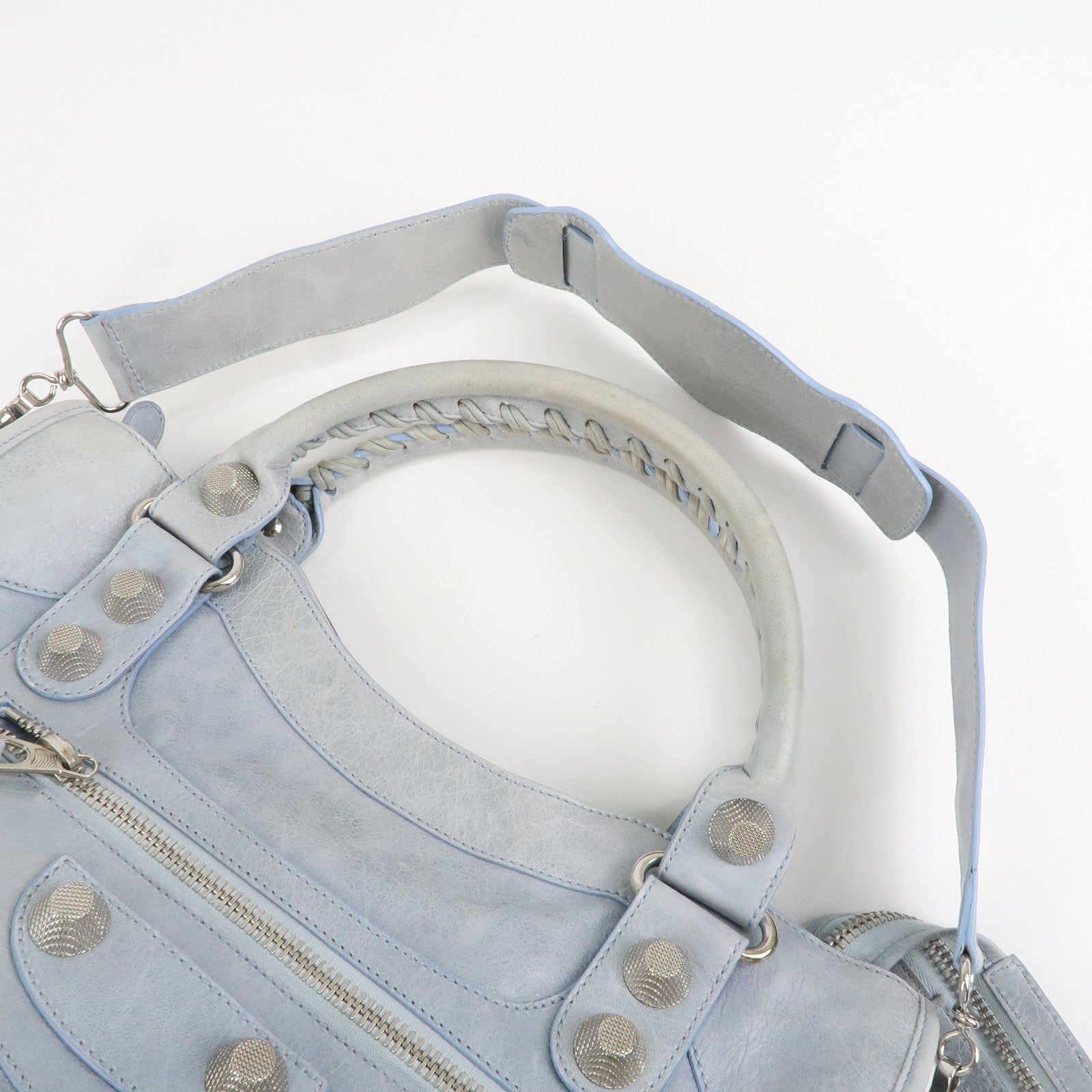 BALENCIAGA The Giant City Leather 2Way Hand Bag Light Blue 173084