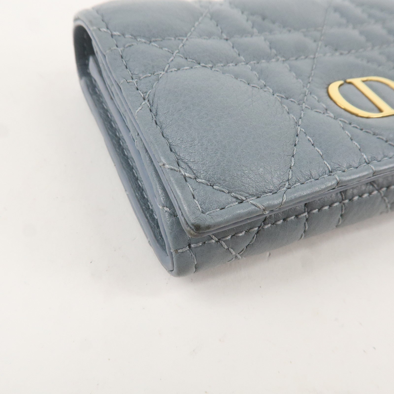 Christian Dior Cannage Leather Caro Bi-fold Wallet Light Blue