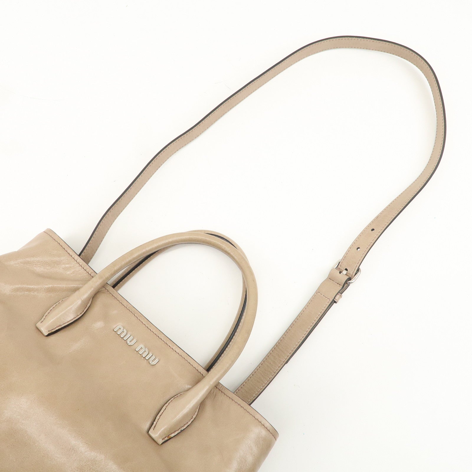 MIU MIU Leather 2Way Bag Hand Bag Shoulder Bag Beige RN1047