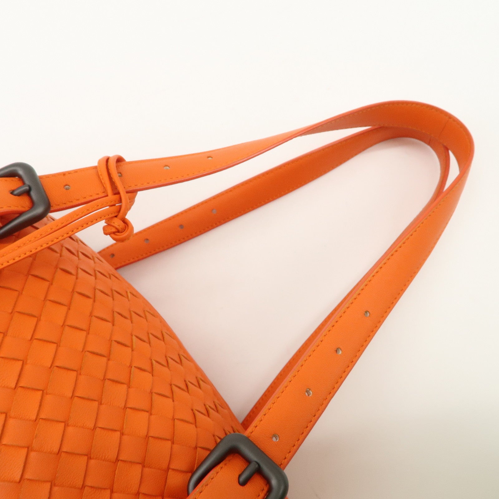 BOTTEGA VENETA Intrecciato Leather Boston Bag Hand Bag Orange