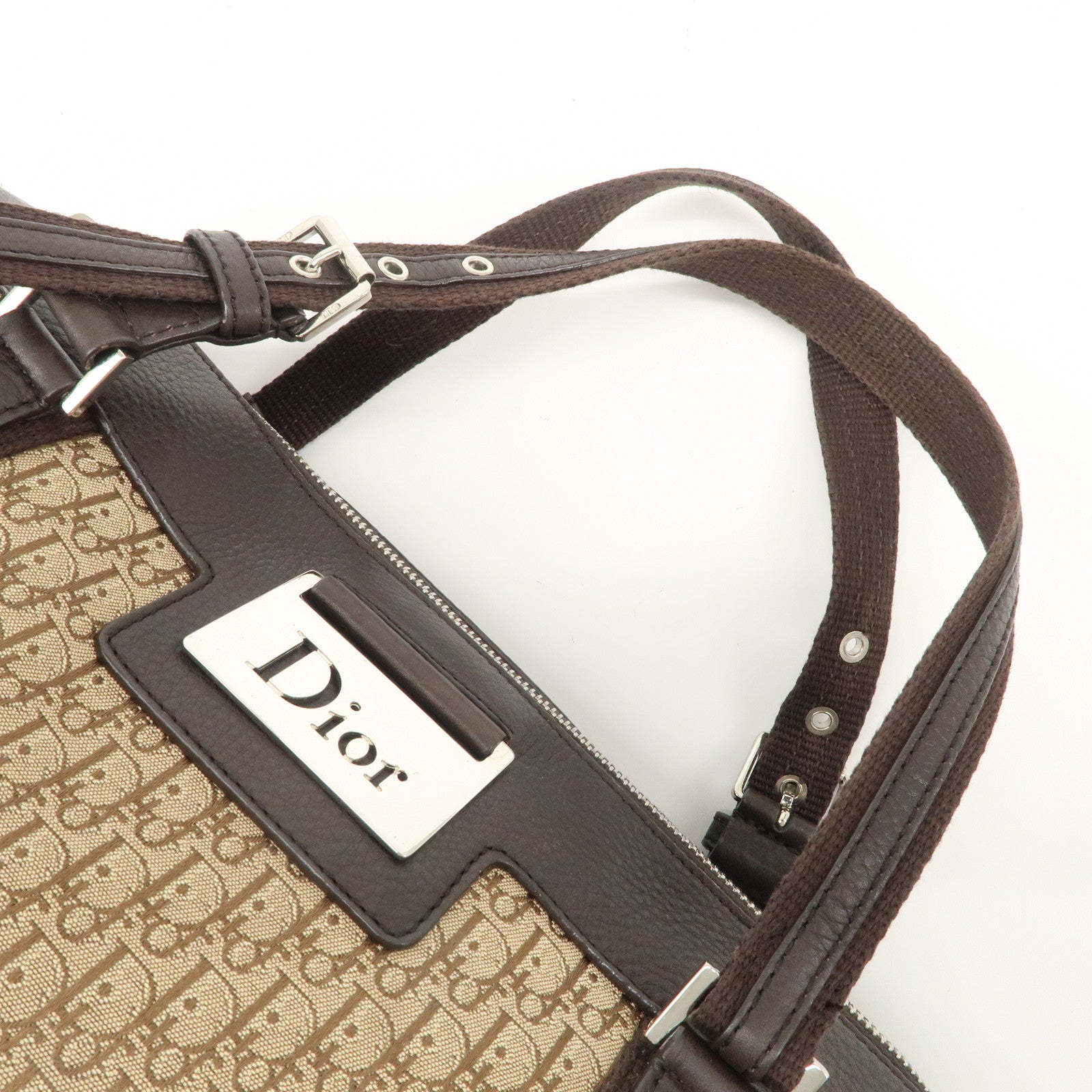 Christian Dior Trotter Canvas Leather Mini Boston Bag Beige