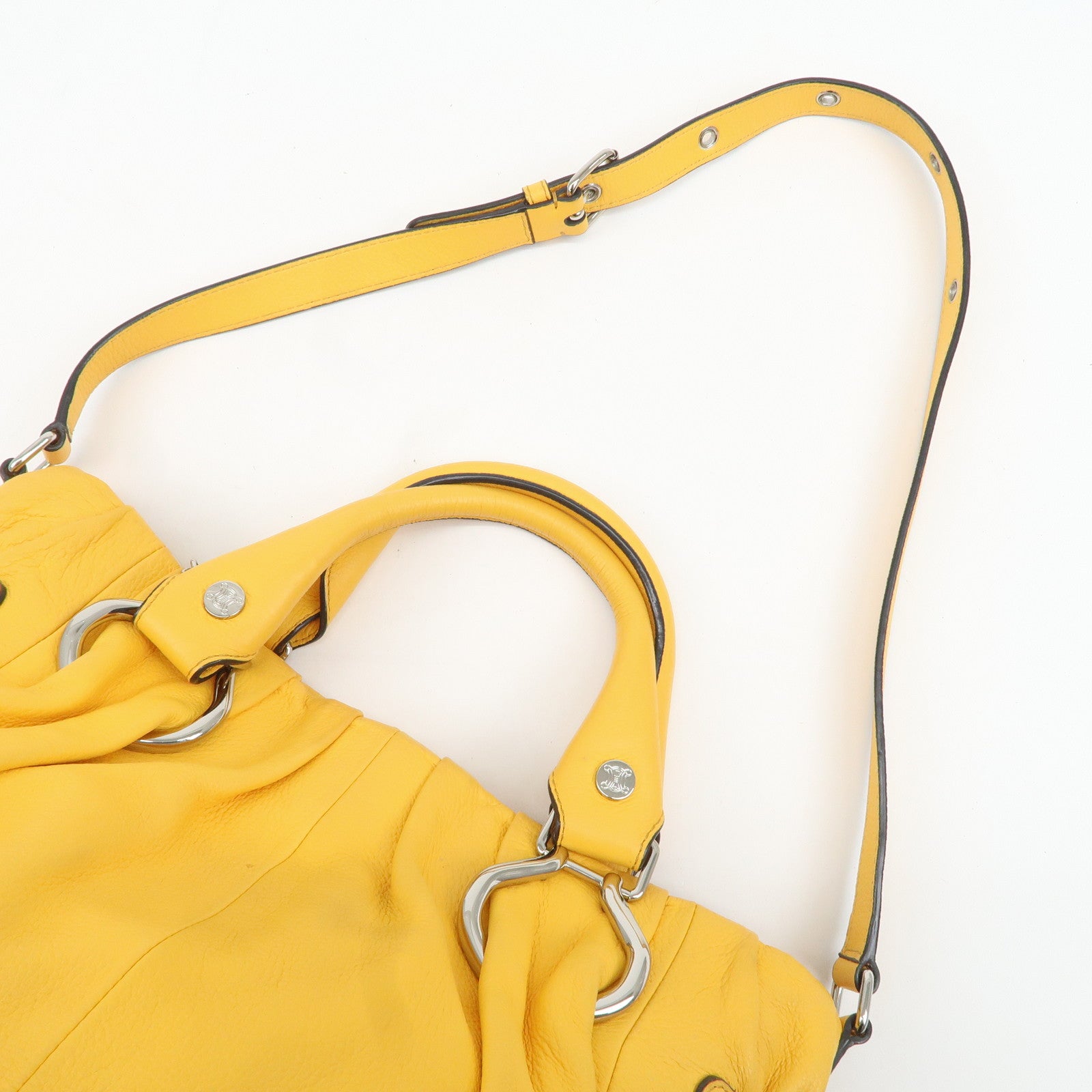 CELINE Leather 2way Pillow Bag Shoulder Bag Hand Bag Yellow Used