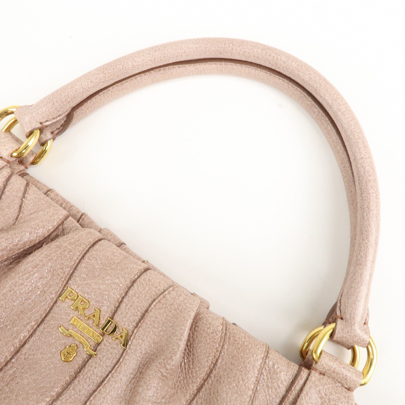 PRADA Logo Leather Hand Bag Pink Glitter Gold Hardware BR3957 Used