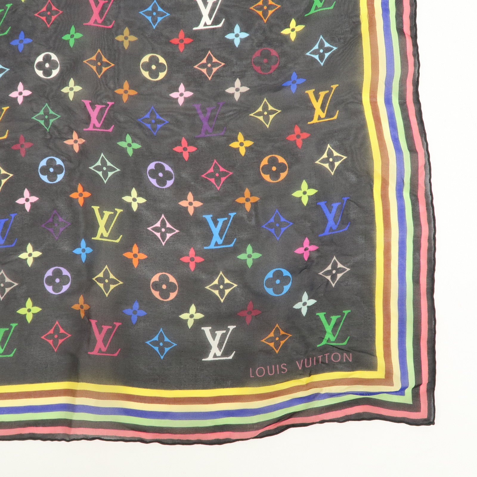 Louis Vuitton Monogram Multi Color 100% Silk Scarf Noir M71916 Used