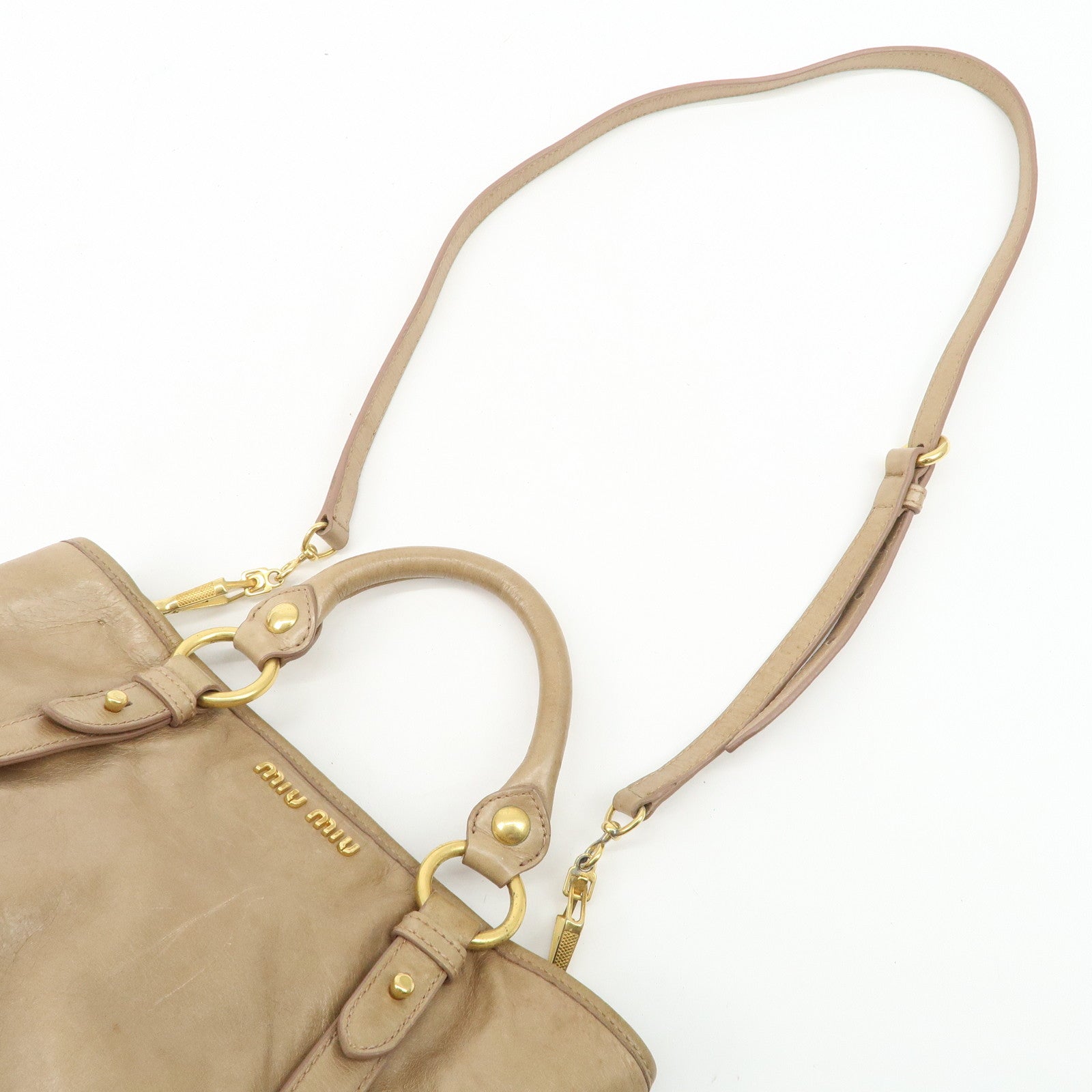 MIU MIU Logo Leather 2Way Shoulder Bag Hand Bag Beige Used