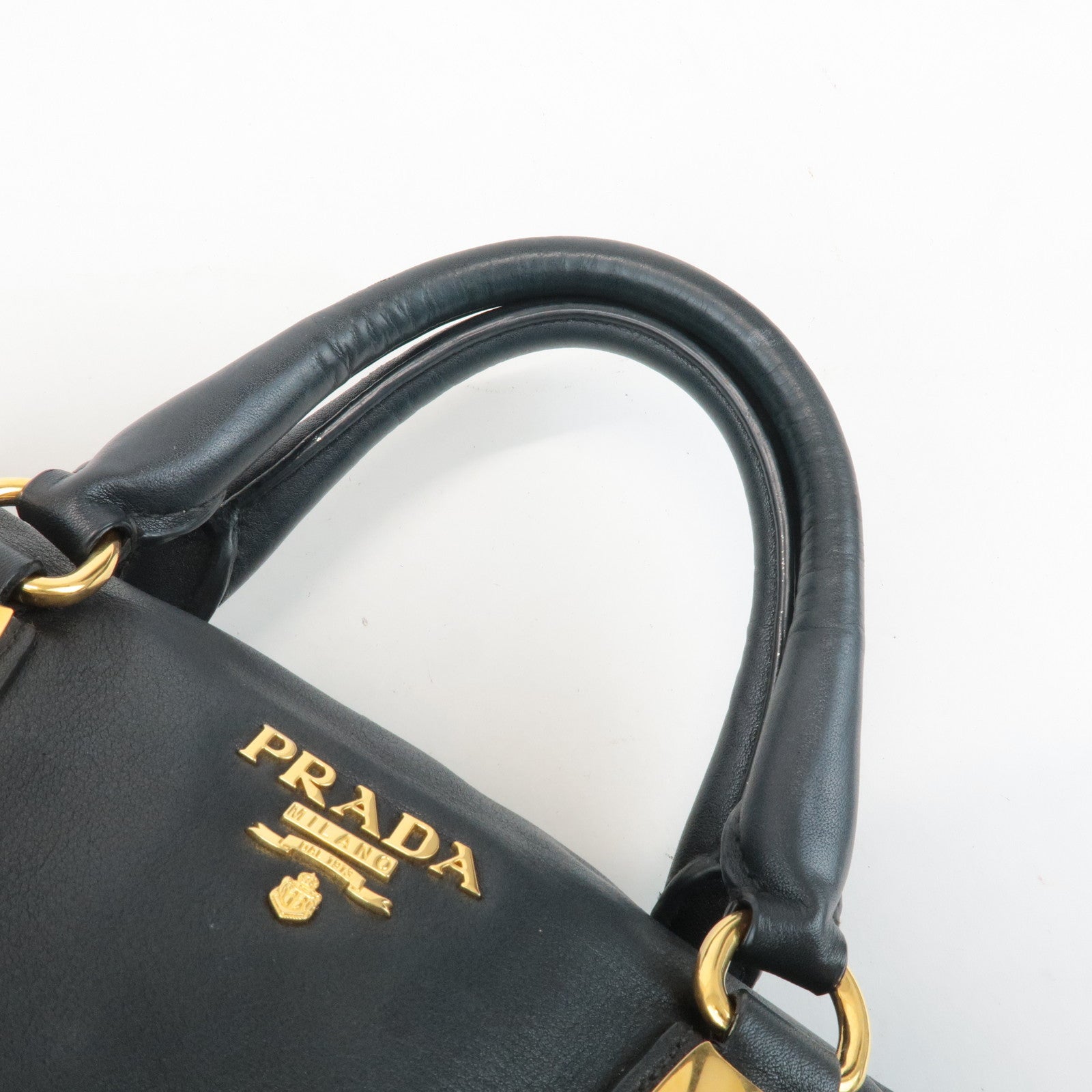 PRADA Logo Leather 2Way Tote Shoulder Bag Black BN1903 Used