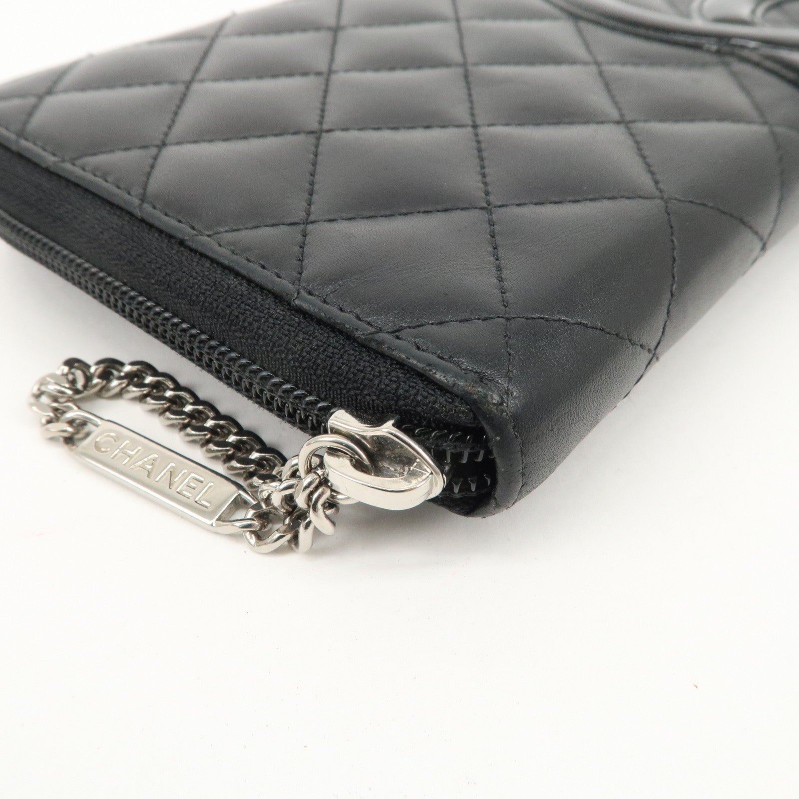 CHANEL Canbon Line Lamb SKin Organizer Wallet Black Used