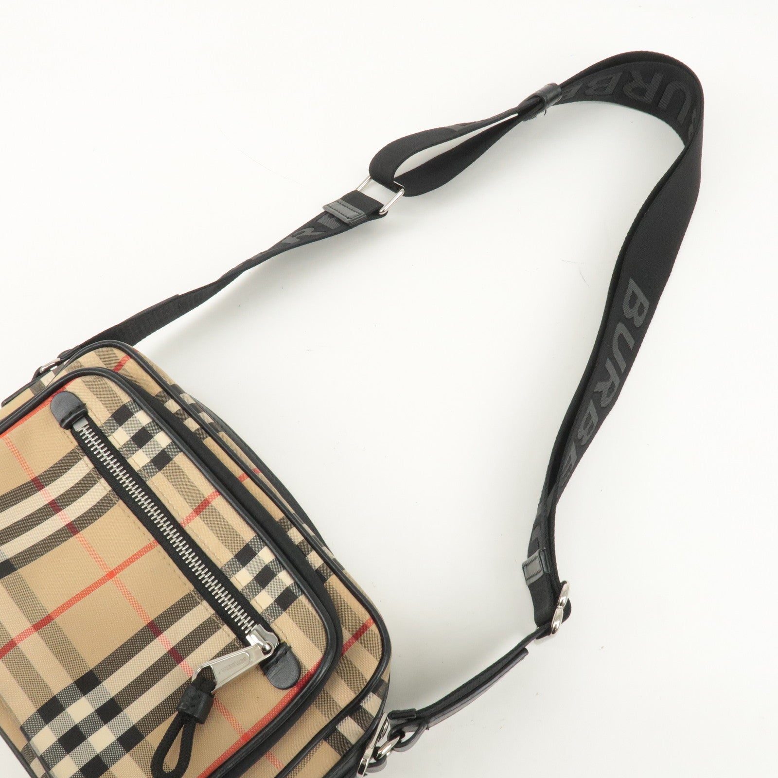 BURBERRY Nova Plaid Canvas Leather Shoulder Bag Beige