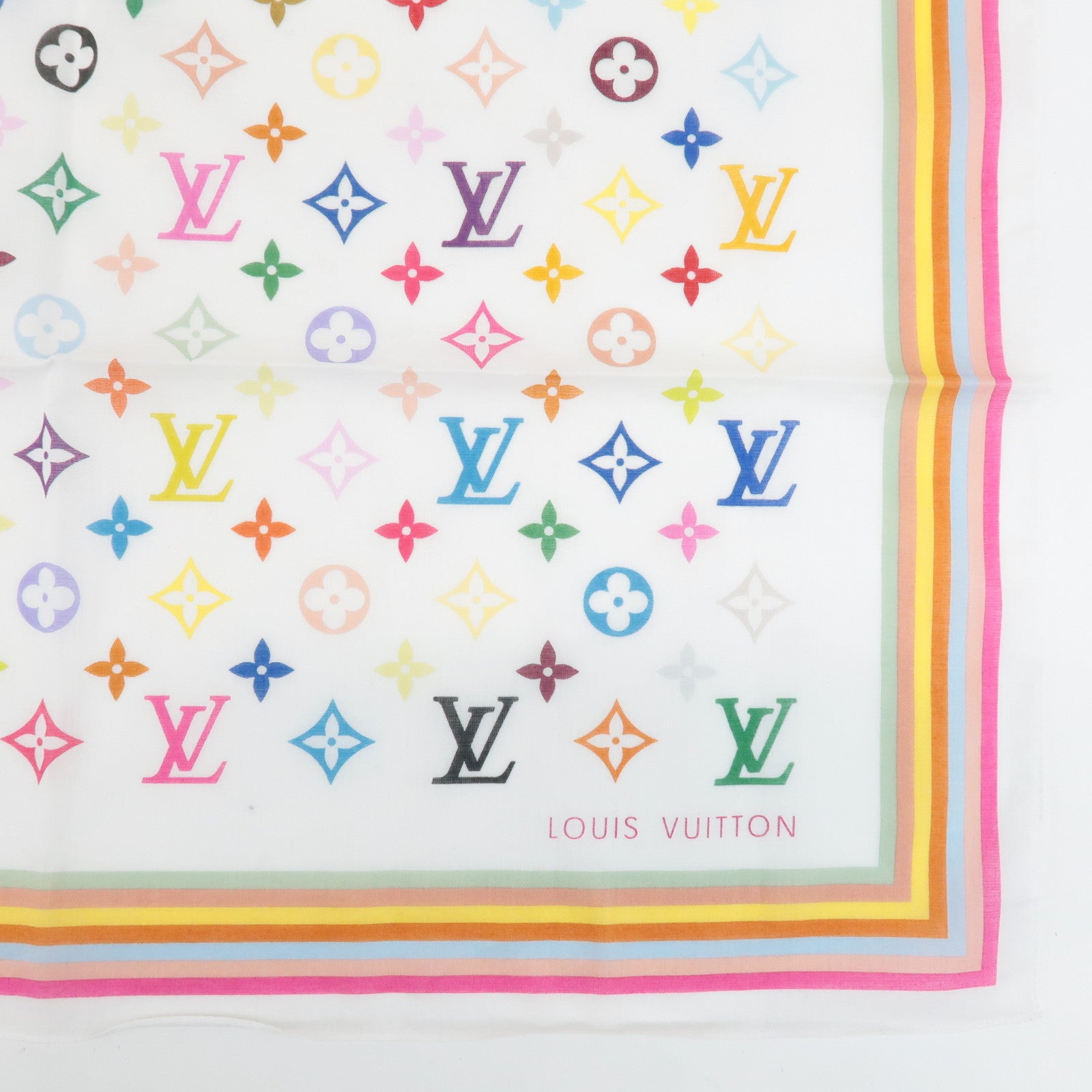 Louis Vuitton Monogram Multi Color Cotton Scarf Blanc M71911 Used