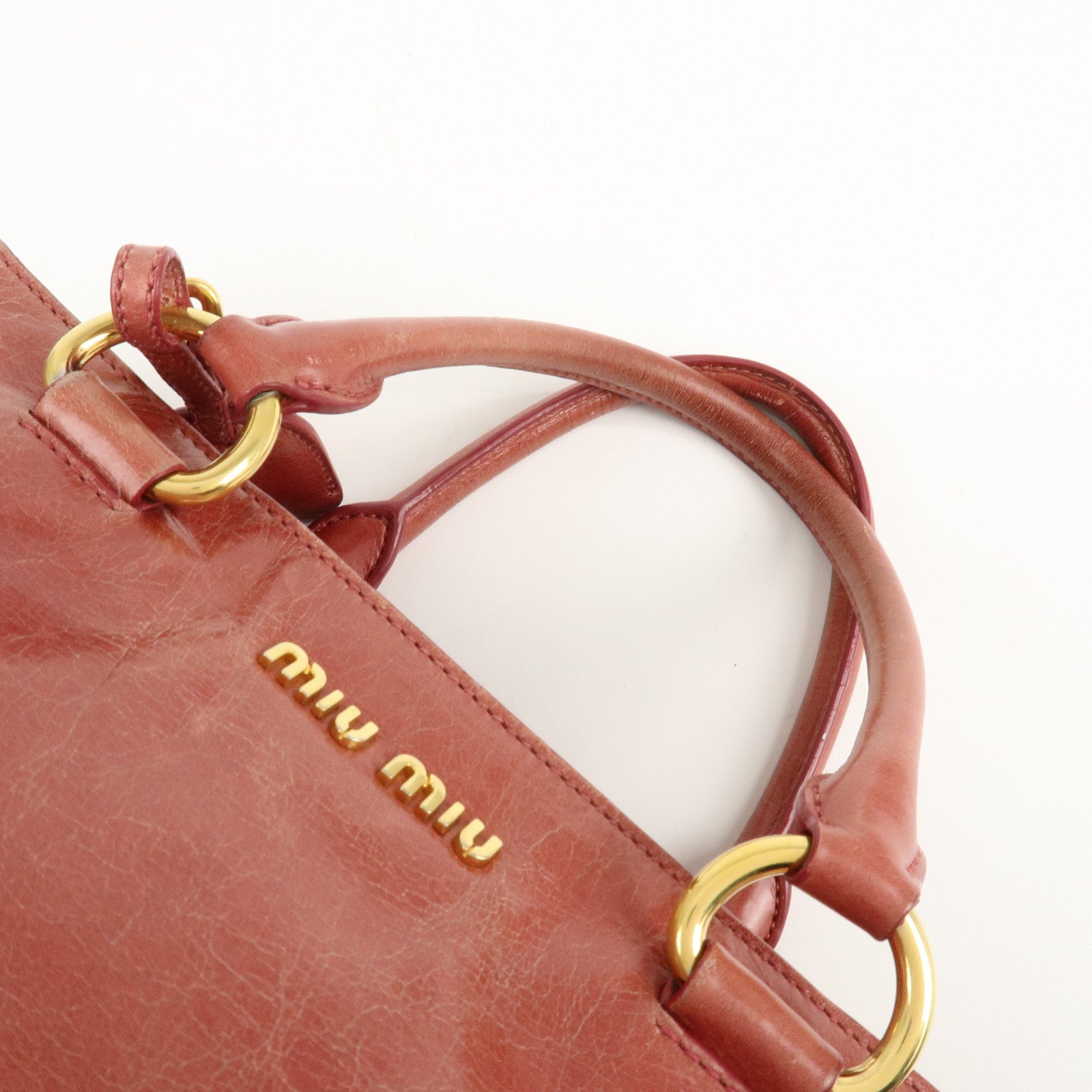 MIU MIU Leather 2 Way Bag Hand Bag Shoulder Bag Pink Used