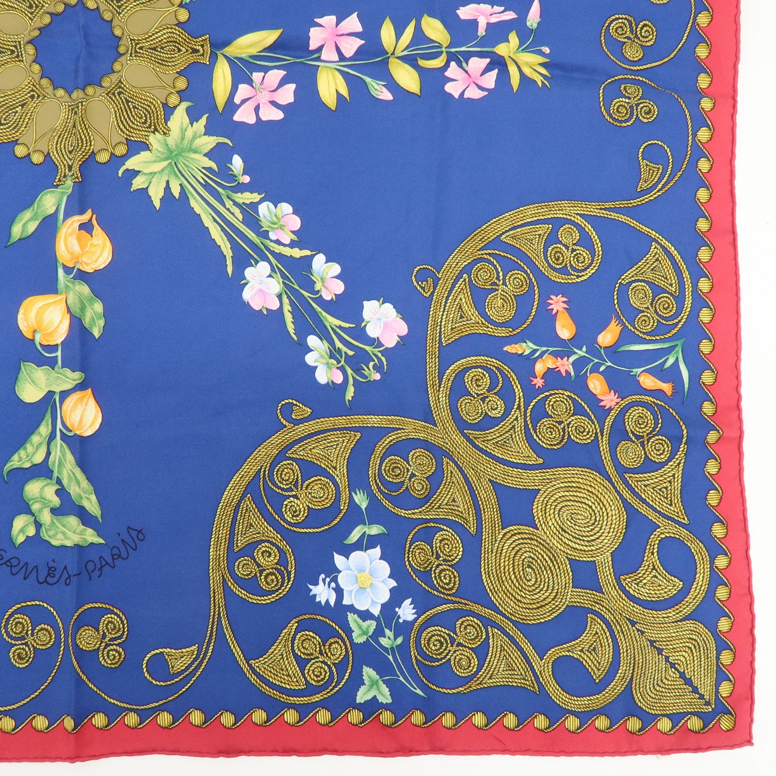 HERMES Carre 90 Scarf Silk 100% ARABESQUE BLue Red Used