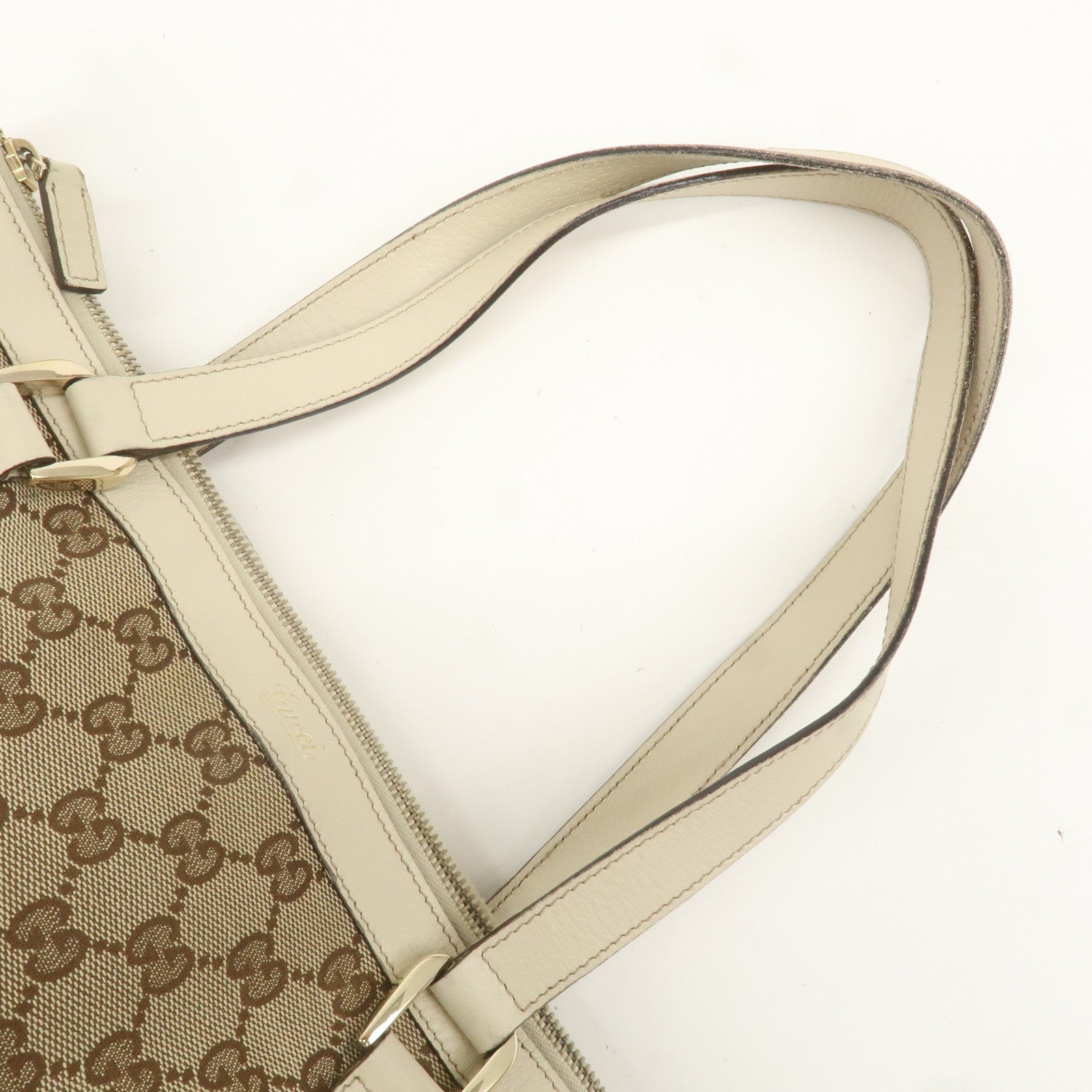 GUCCI Abbey GG Canvas Leather Tote Bag Beige Ivory 141470