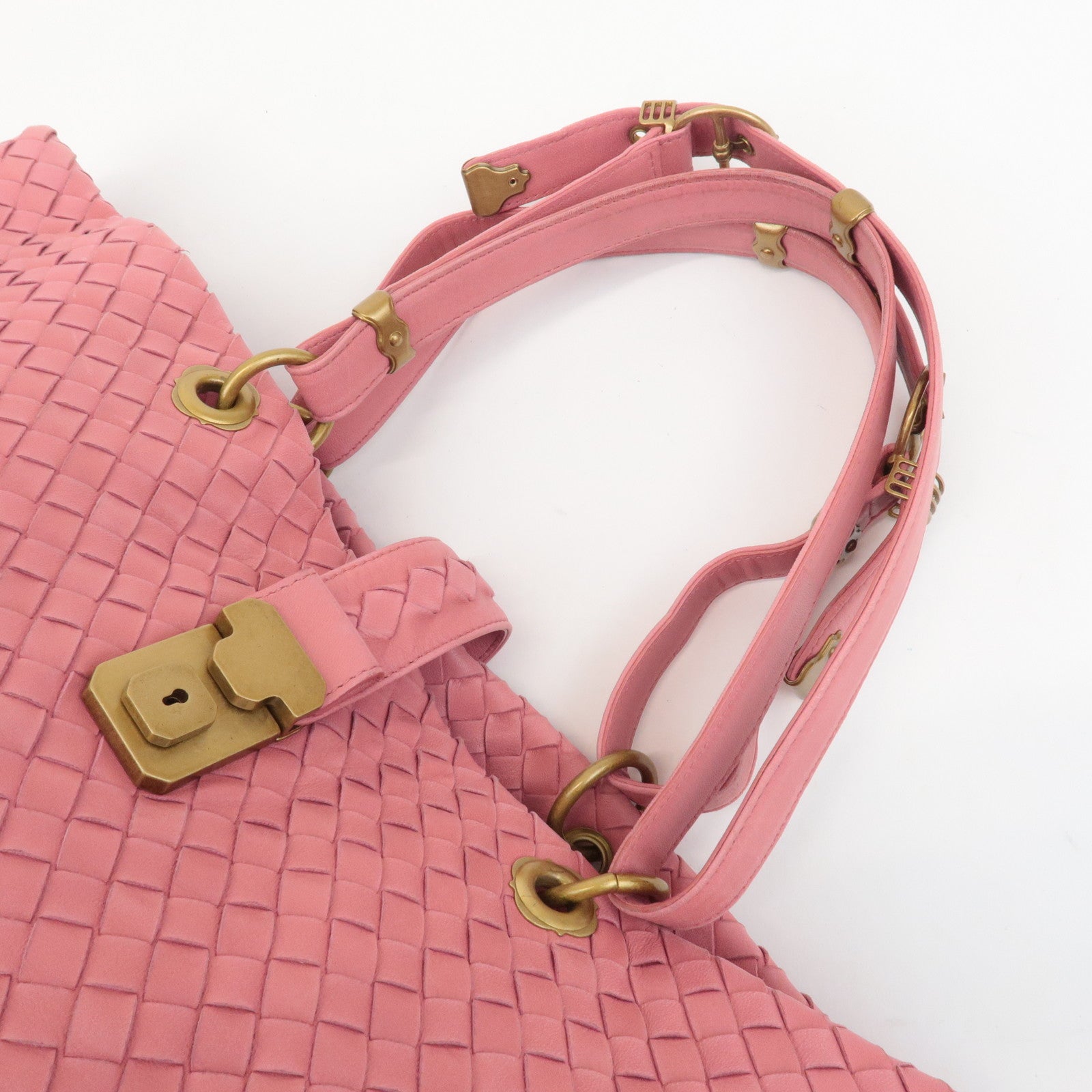 BOTTEGA VENETA Intrecciato Leather Tote Bag Pink 162197