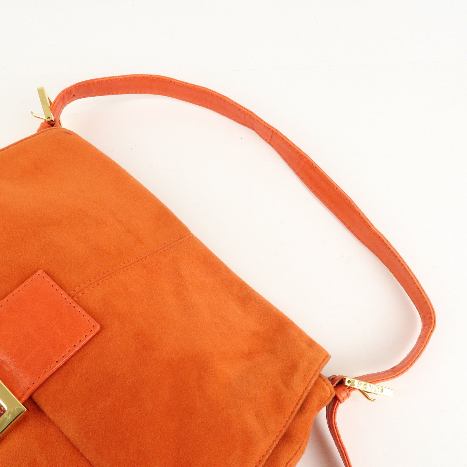 FENDI Mamma Baguette Suede Leather Shoulder Bag Orange 26325