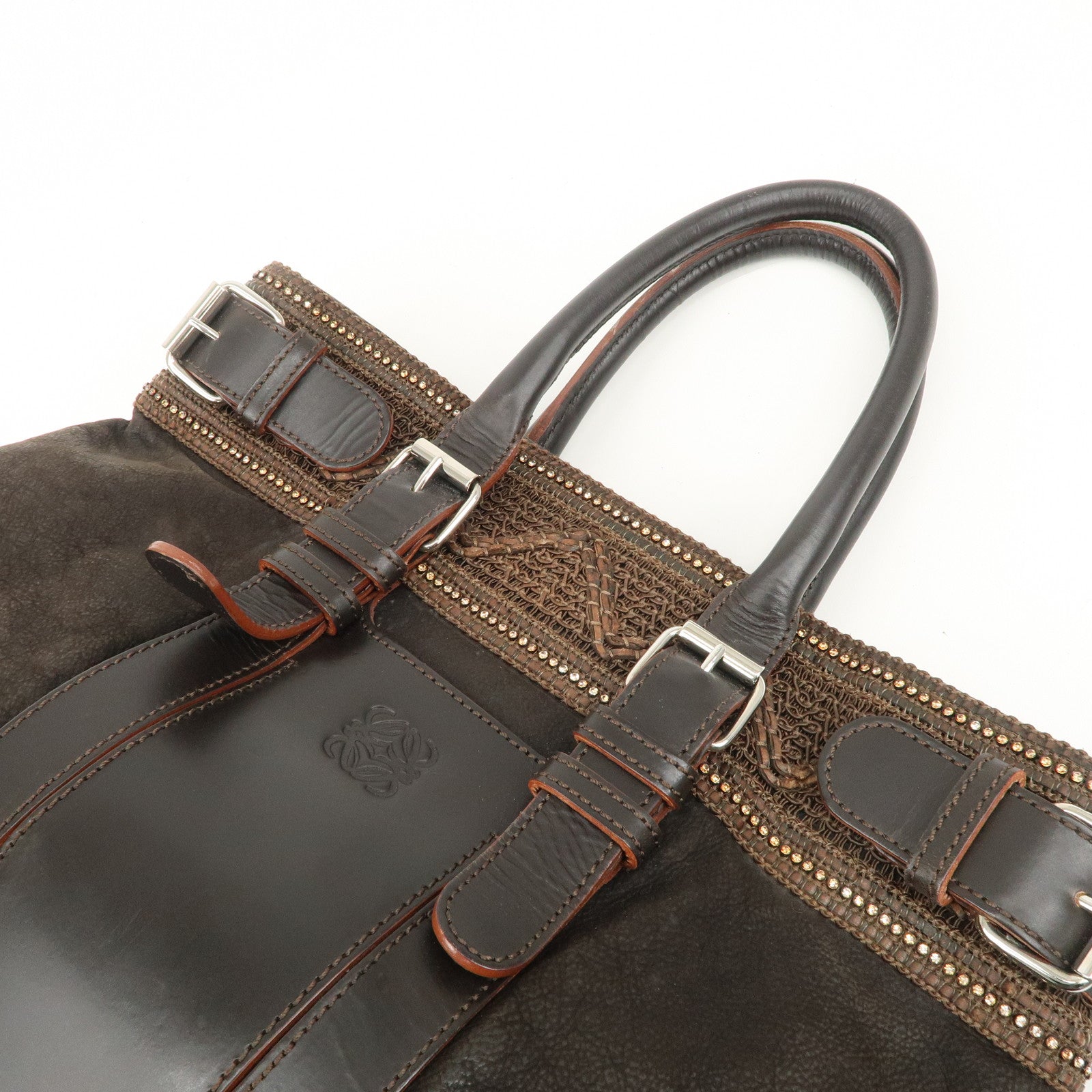 LOEWE Anaglam Leather Bijoux Tote Bag Hand Bag Brown Used