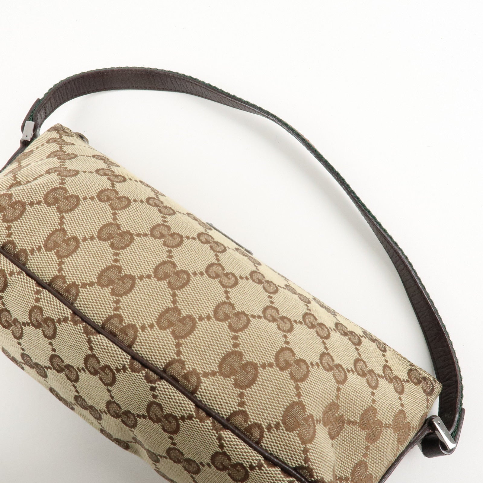 GUCCI Sherry GG Canvas Leather Accessory Pouch Hand Bag 141809 Used