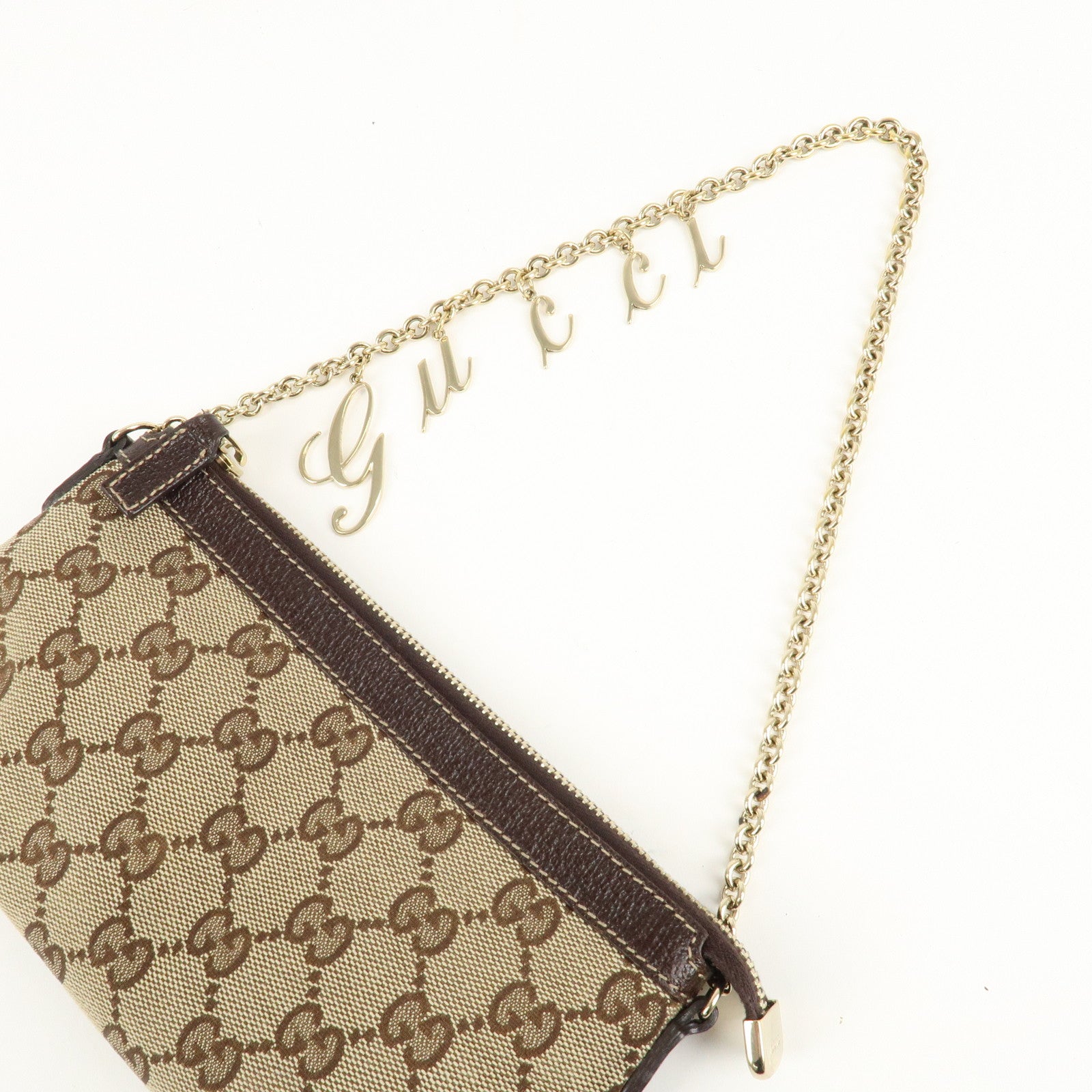 GUCCI GG Canvas Leather Chain Hand Bag 170050 205027 Brown