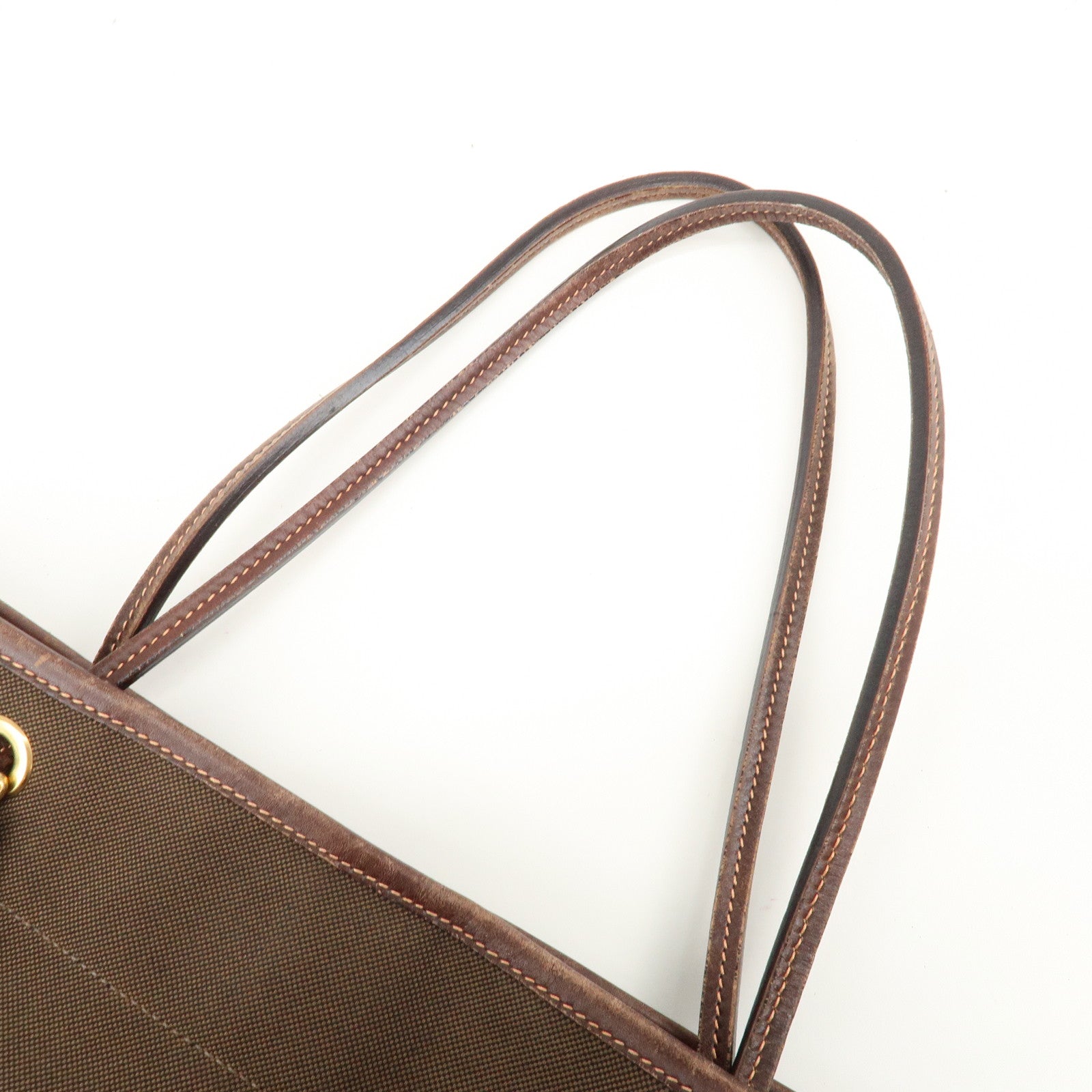 PRADA Logo Jaquard Leather Tote Bag Hand Bag Brown