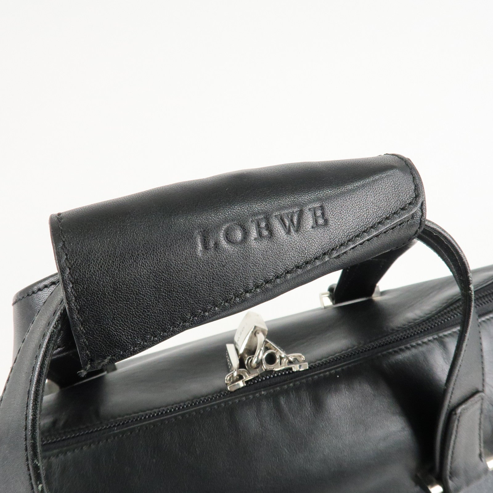 LOEWE Anagram Leather Boston Bag Shoulder Bag Hand Bag Black